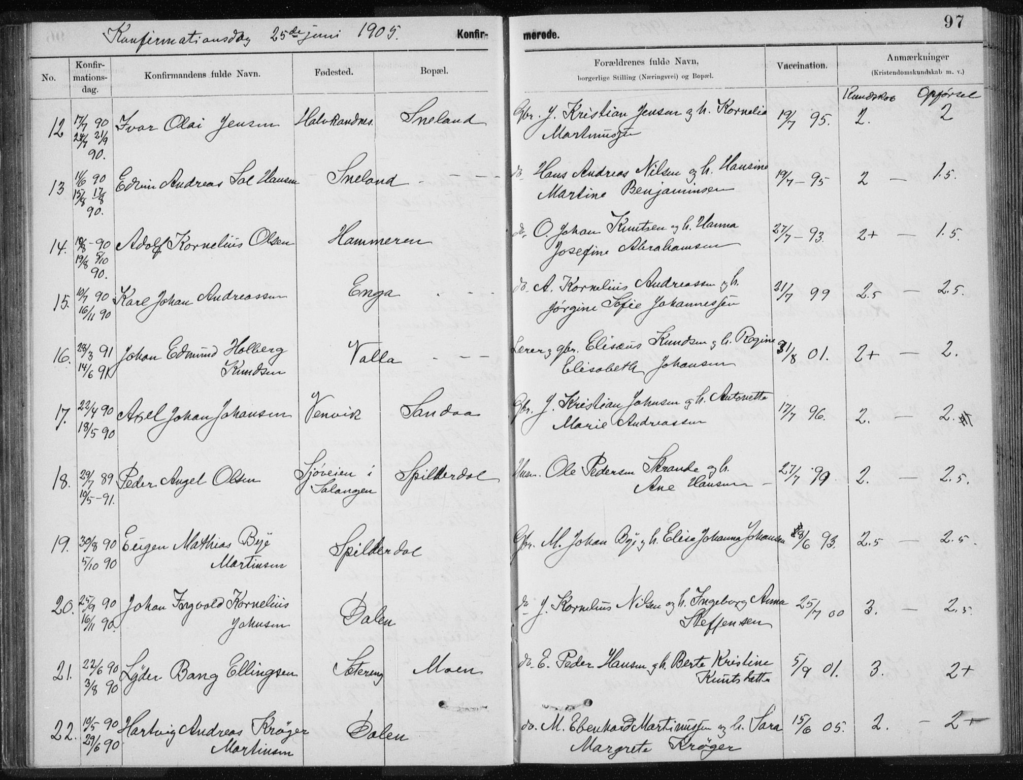 Ministerialprotokoller, klokkerbøker og fødselsregistre - Nordland, AV/SAT-A-1459/843/L0637: Klokkerbok nr. 843C06, 1884-1908, s. 97