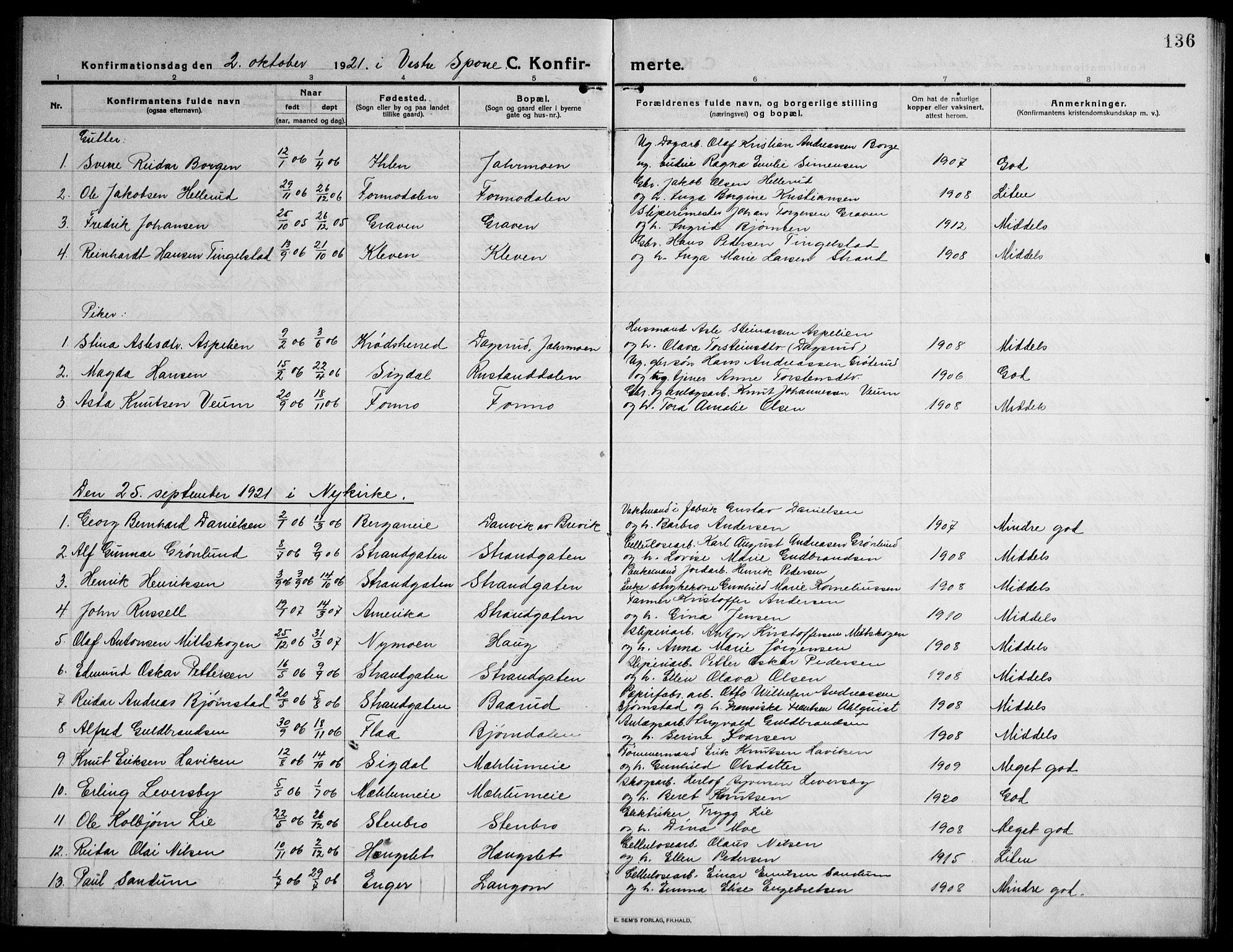 Modum kirkebøker, AV/SAKO-A-234/F/Fa/L0018: Ministerialbok nr. 18, 1912-1924, s. 136