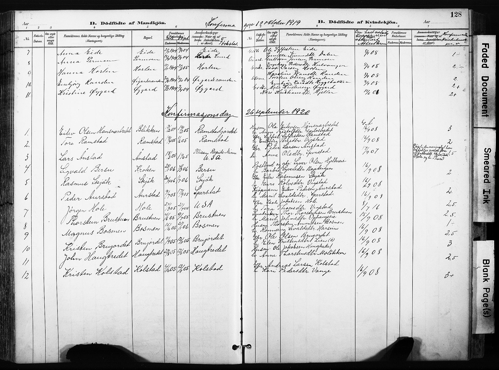 Skjåk prestekontor, AV/SAH-PREST-072/H/Ha/Hab/L0003: Klokkerbok nr. 3, 1893-1932, s. 128