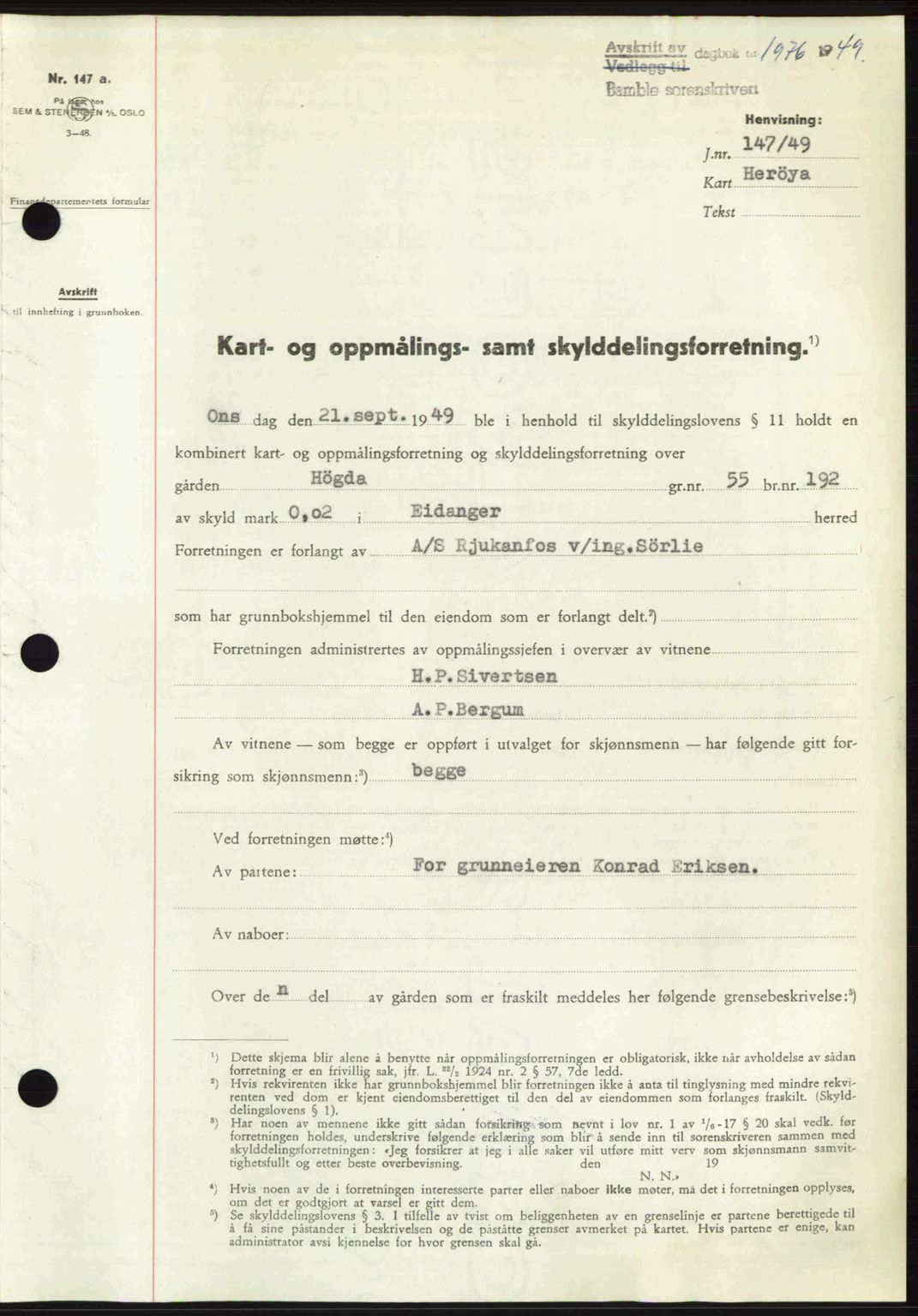 Bamble sorenskriveri, SAKO/A-214/G/Ga/Gag/L0015: Pantebok nr. A-15, 1949-1949, Dagboknr: 1976/1949