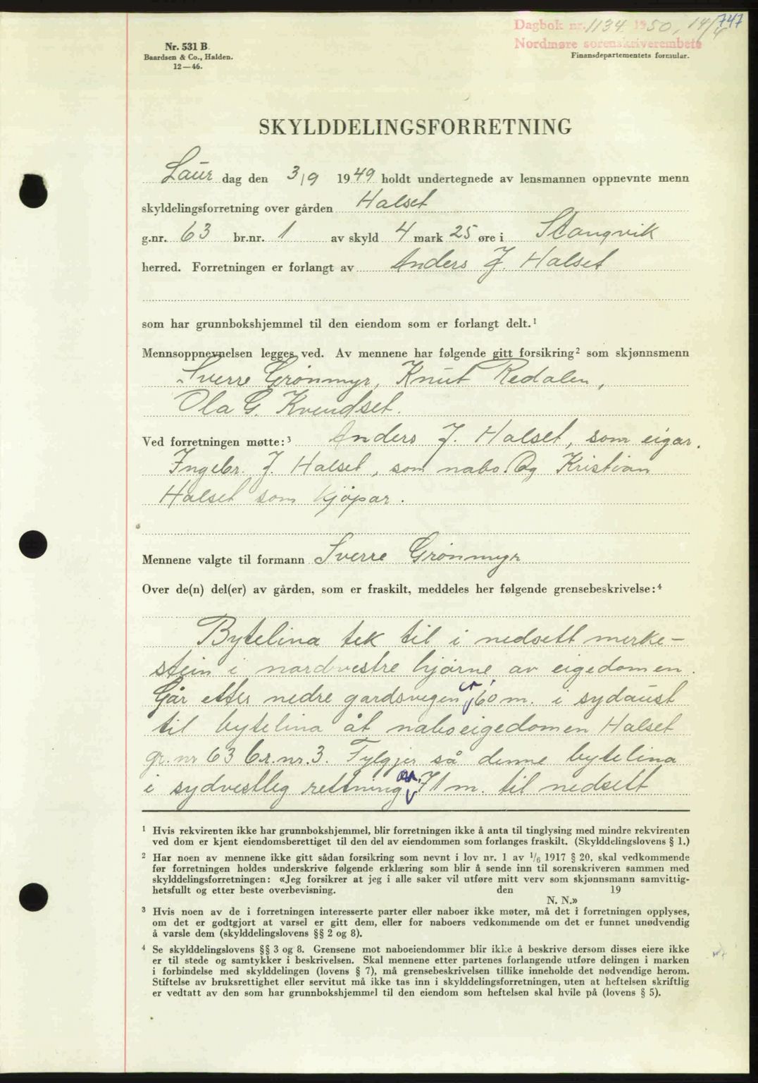 Nordmøre sorenskriveri, AV/SAT-A-4132/1/2/2Ca: Pantebok nr. A114, 1950-1950, Dagboknr: 1134/1950