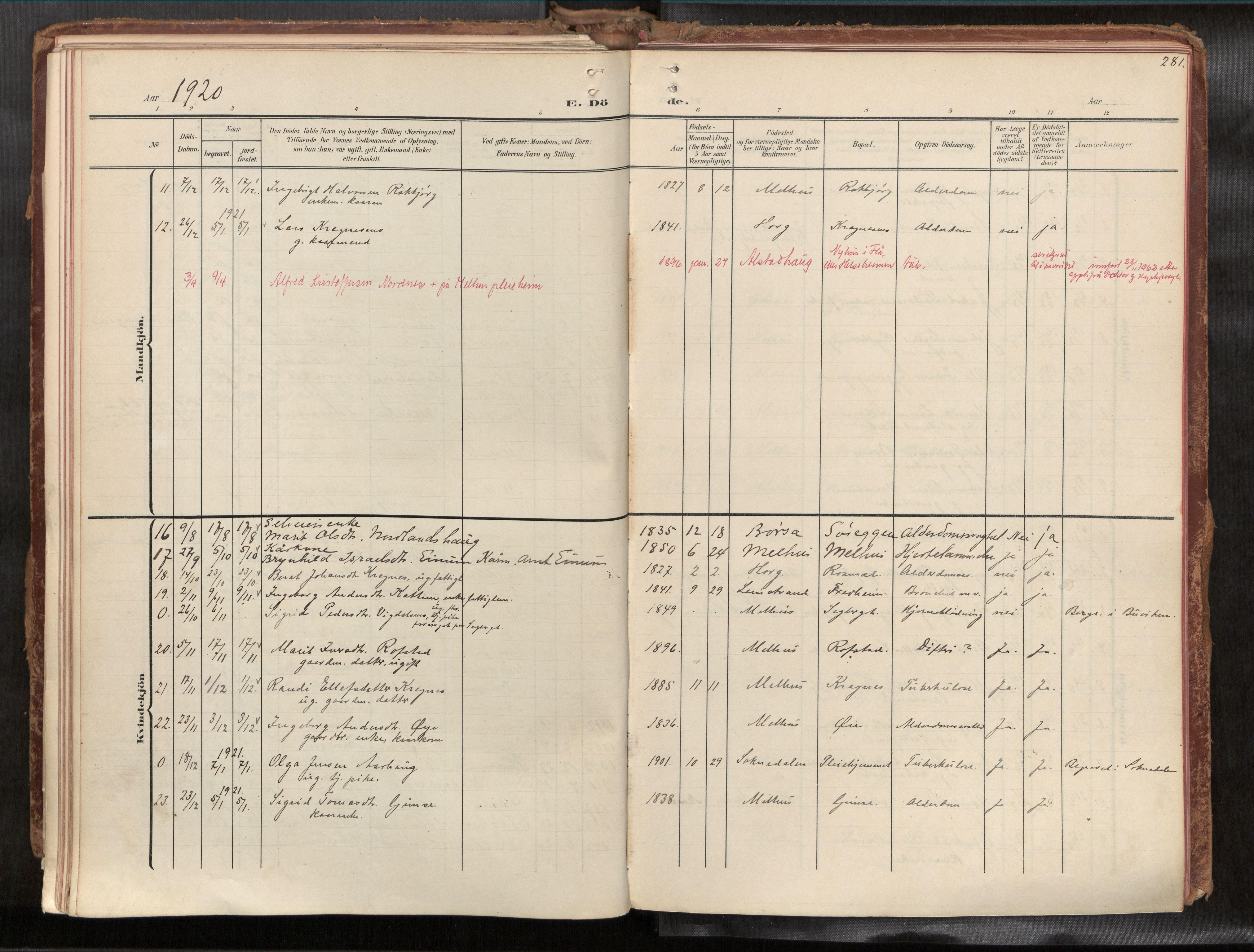 Ministerialprotokoller, klokkerbøker og fødselsregistre - Sør-Trøndelag, AV/SAT-A-1456/691/L1085b: Ministerialbok nr. 691A18, 1908-1930, s. 281