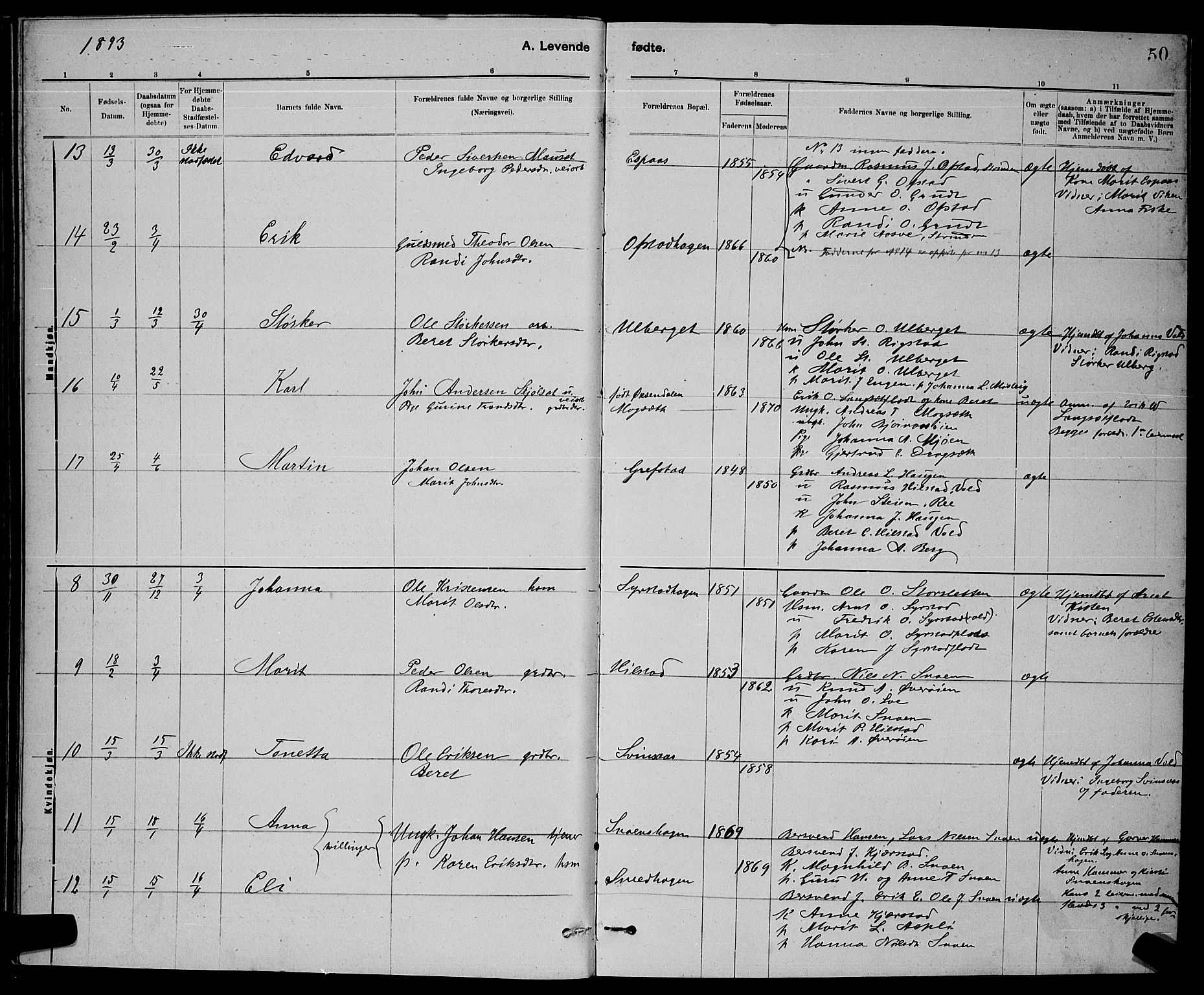 Ministerialprotokoller, klokkerbøker og fødselsregistre - Sør-Trøndelag, SAT/A-1456/672/L0863: Klokkerbok nr. 672C02, 1888-1901, s. 50