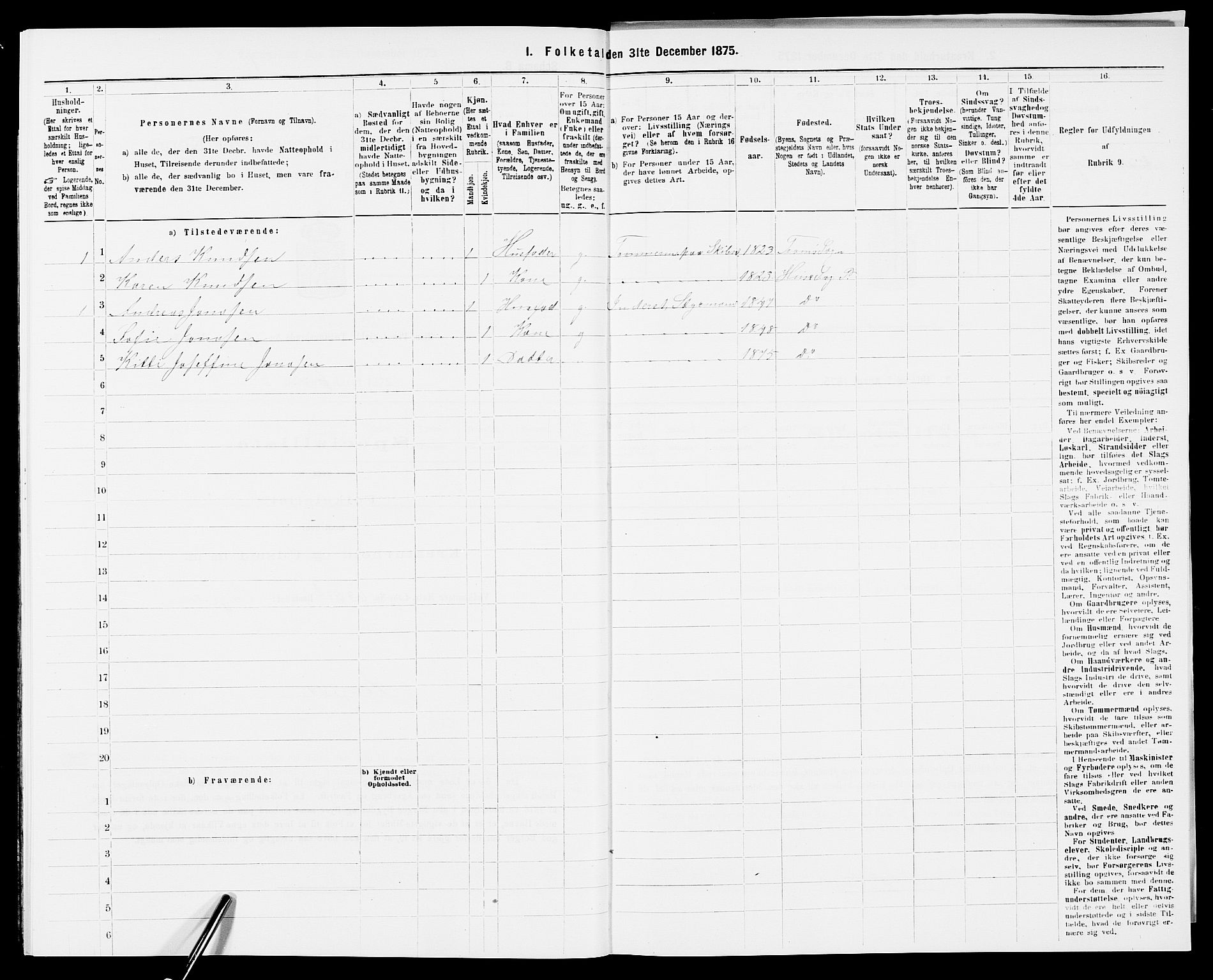 SAK, Folketelling 1875 for 0922P Hisøy prestegjeld, 1875, s. 734