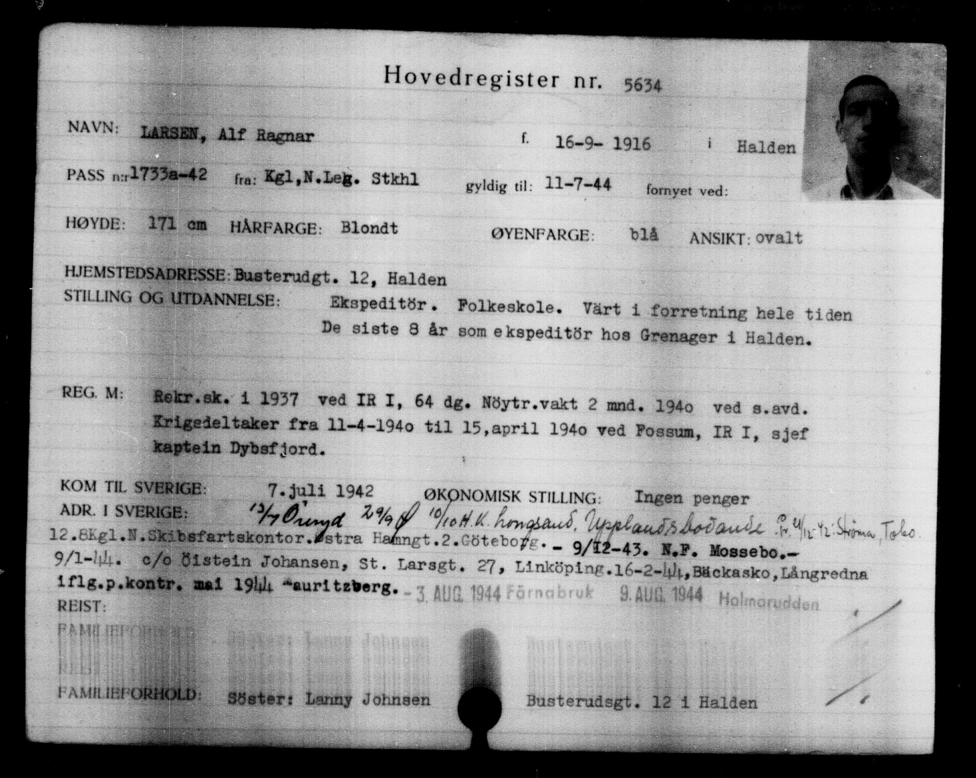Den Kgl. Norske Legasjons Flyktningskontor, AV/RA-S-6753/V/Va/L0004: Kjesäterkartoteket.  Flyktningenr. 3496-6610, 1940-1945, s. 2476