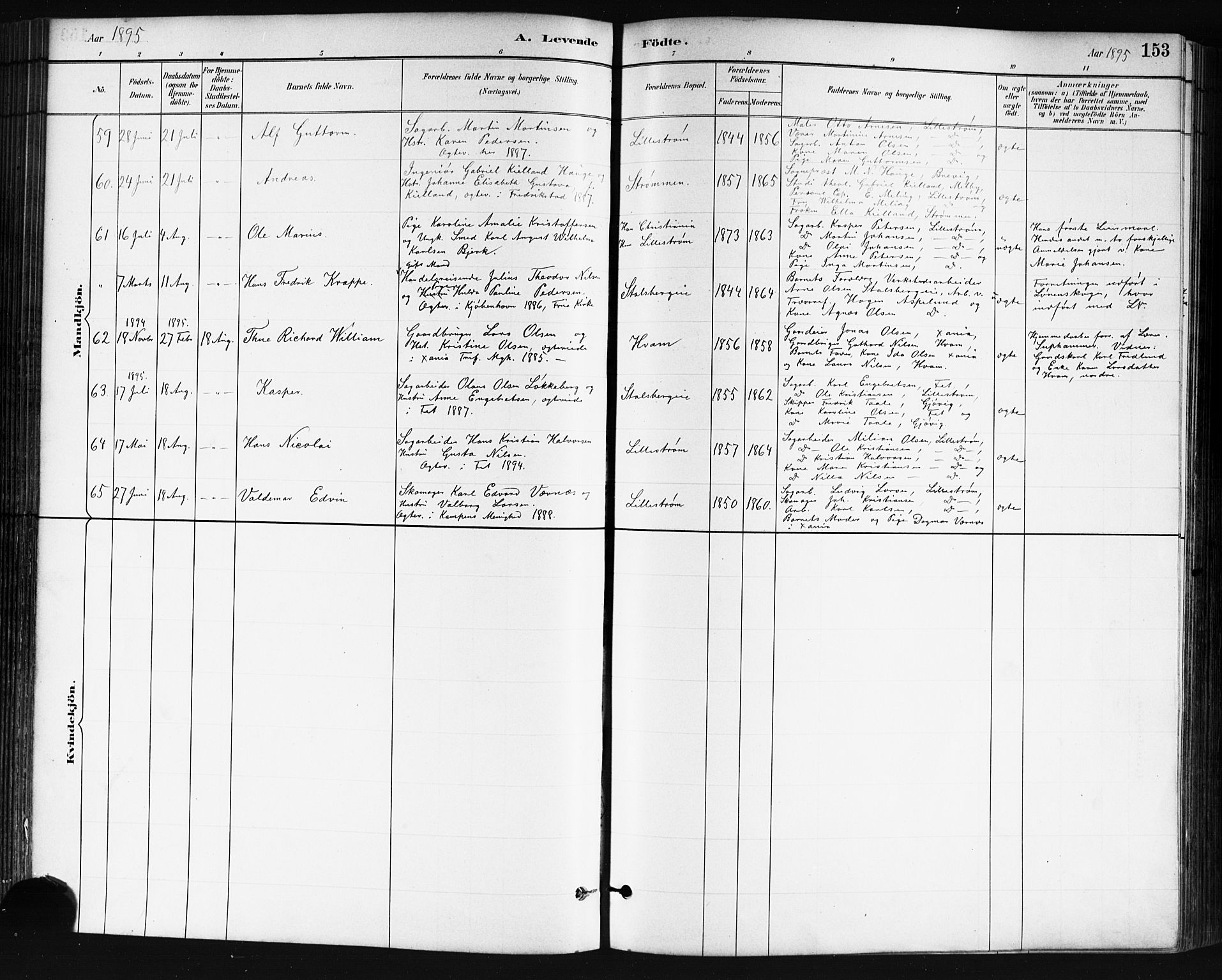 Skedsmo prestekontor Kirkebøker, AV/SAO-A-10033a/G/Ga/L0004: Klokkerbok nr. I 4, 1883-1895, s. 153