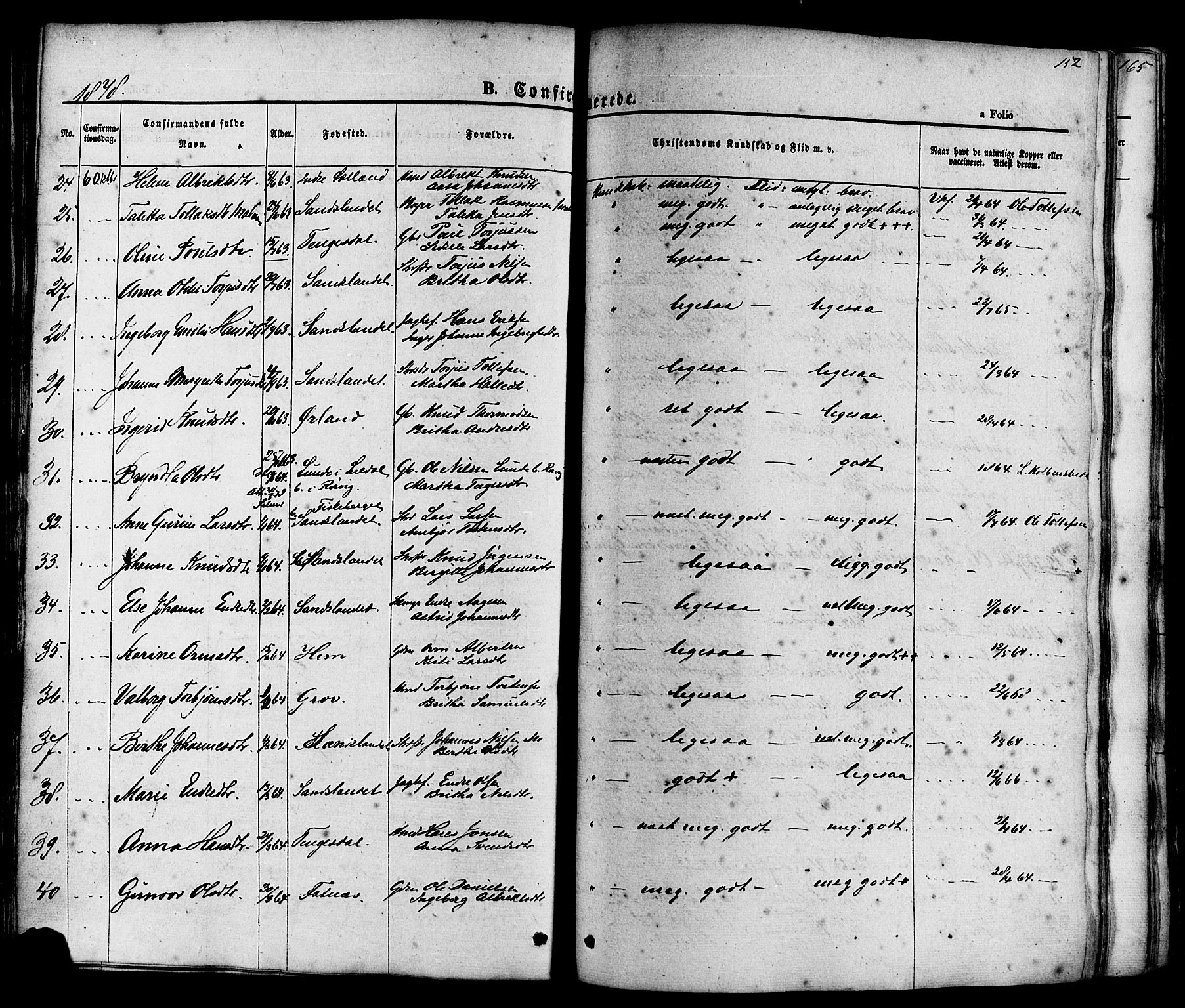 Sand sokneprestkontor, AV/SAST-A-101848/01/III/L0003: Ministerialbok nr. A 3, 1854-1879, s. 152