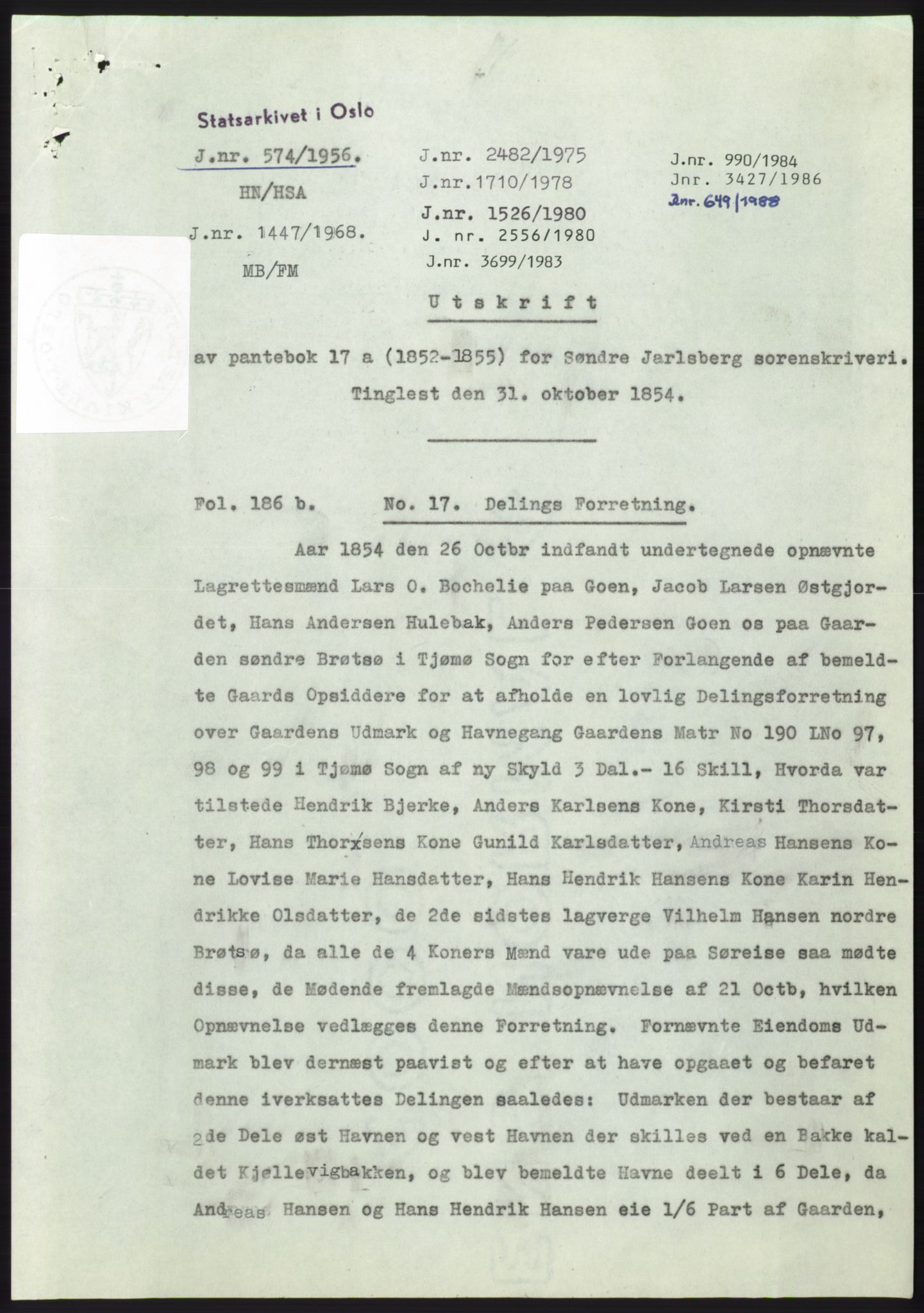 Statsarkivet i Kongsberg, AV/SAKO-A-0001/E/Ee/L0006: Avskrifter, SAO jnr. 401/1956 - 791/1956, 1956, s. 160