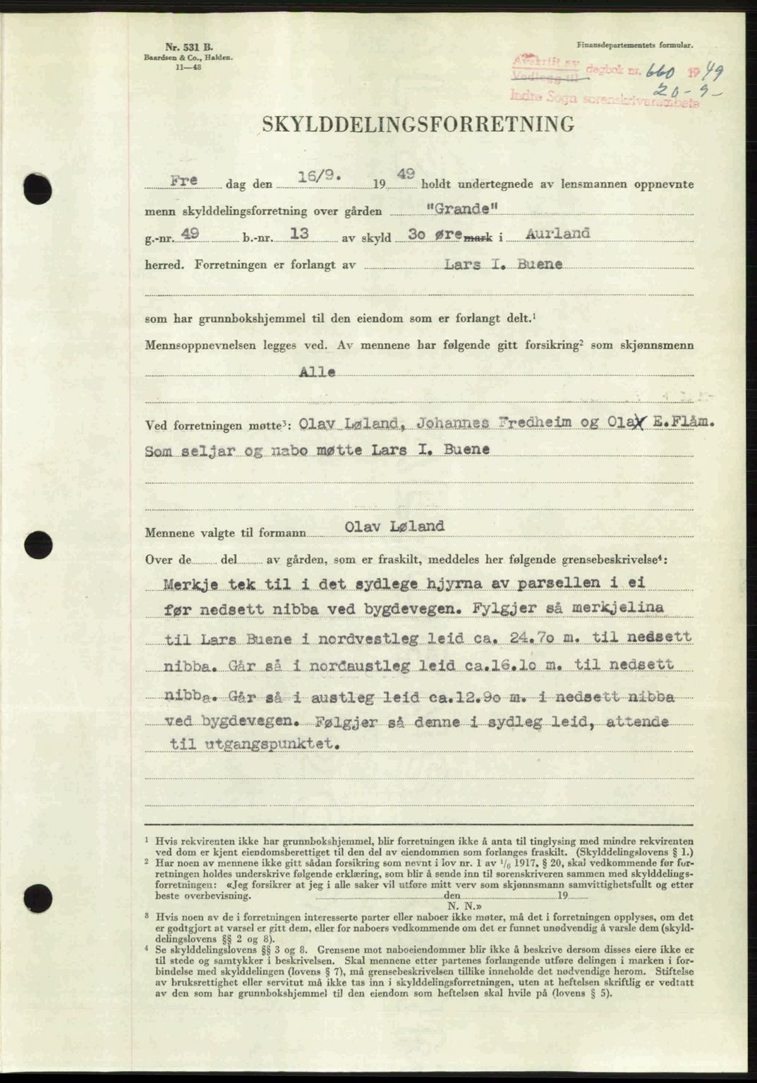 Indre Sogn tingrett, SAB/A-3301/1/G/Gb/Gbb/L0010: Pantebok nr. A10, 1949-1949, Dagboknr: 660/1949