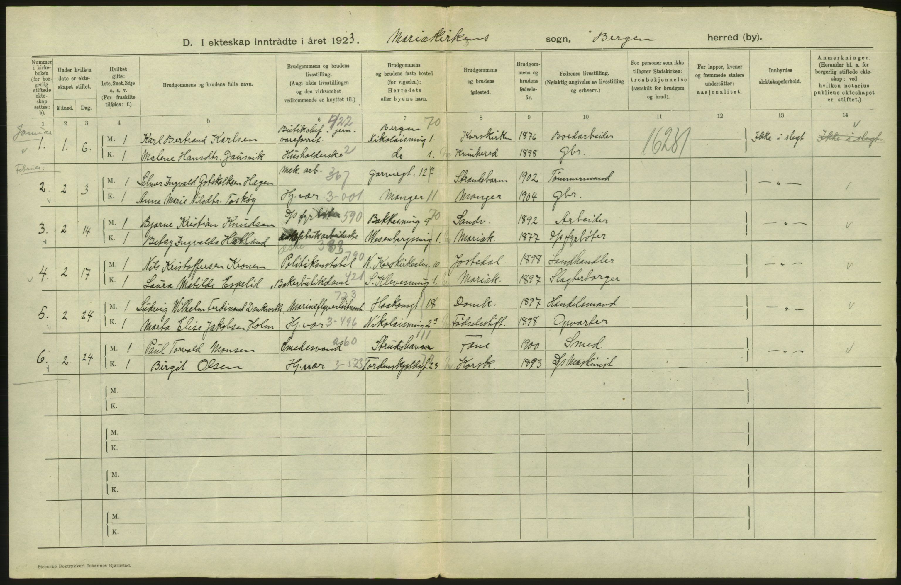 Statistisk sentralbyrå, Sosiodemografiske emner, Befolkning, RA/S-2228/D/Df/Dfc/Dfcc/L0029: Bergen: Gifte, døde, dødfødte., 1923, s. 642