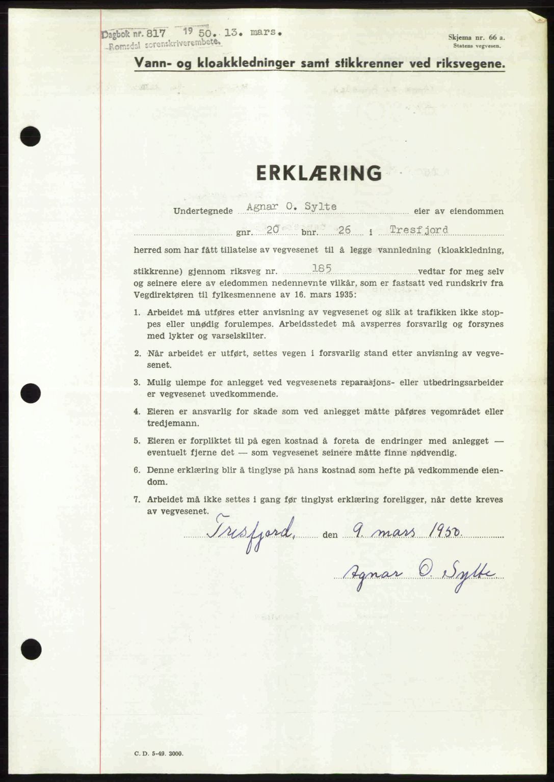 Romsdal sorenskriveri, SAT/A-4149/1/2/2C: Pantebok nr. A32, 1950-1950, Dagboknr: 817/1950