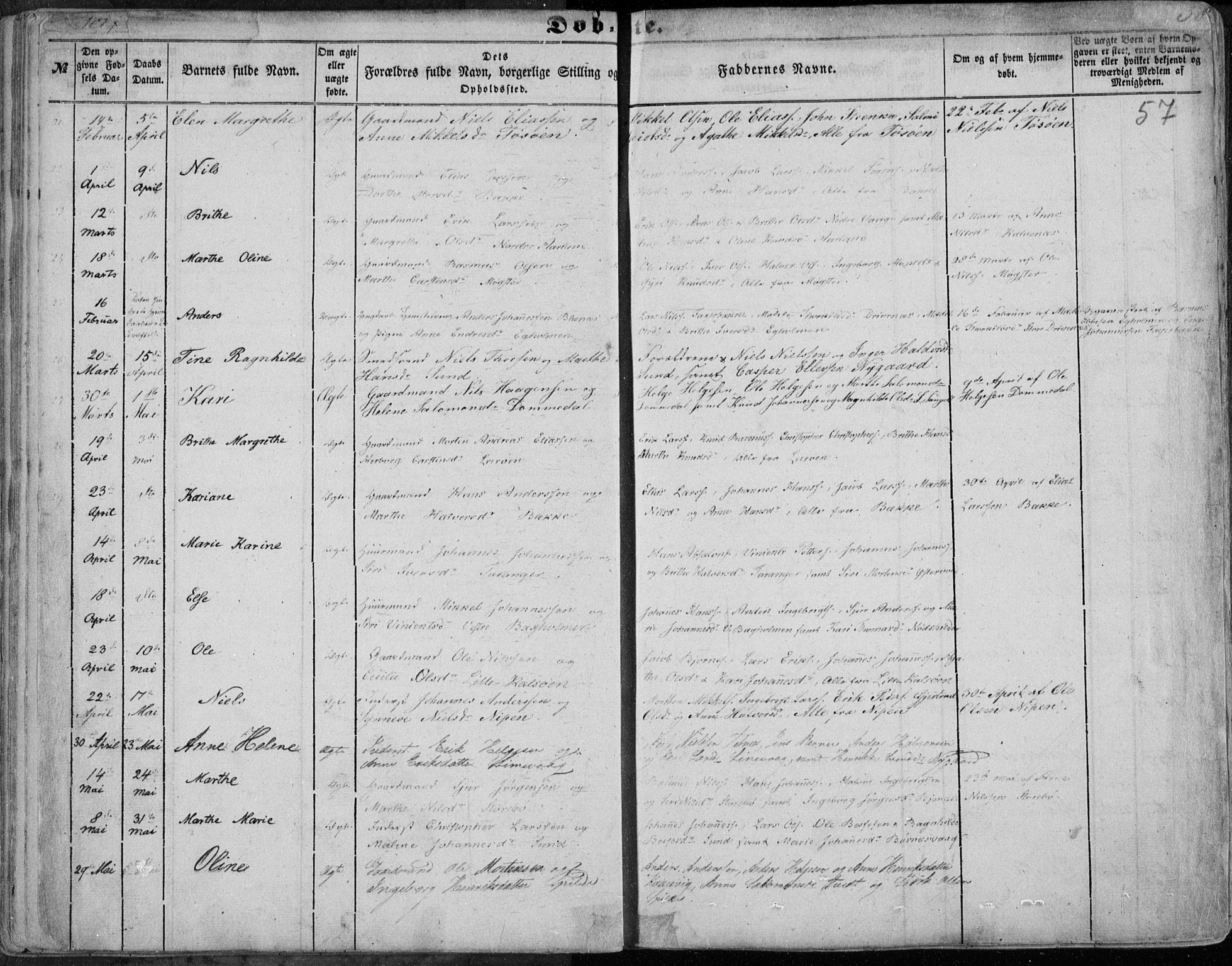 Sund sokneprestembete, AV/SAB-A-99930: Ministerialbok nr. A 14, 1850-1866, s. 57