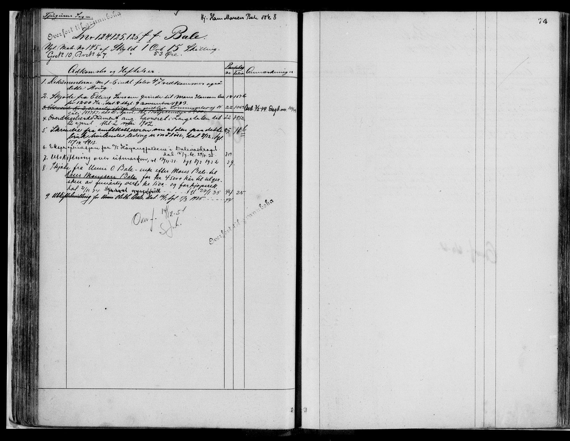 Ytre Sogn tingrett, AV/SAB-A-2601/1/G/Gaa/L0016: Panteregister nr. II.A.a.16, 1800-1950, s. 74