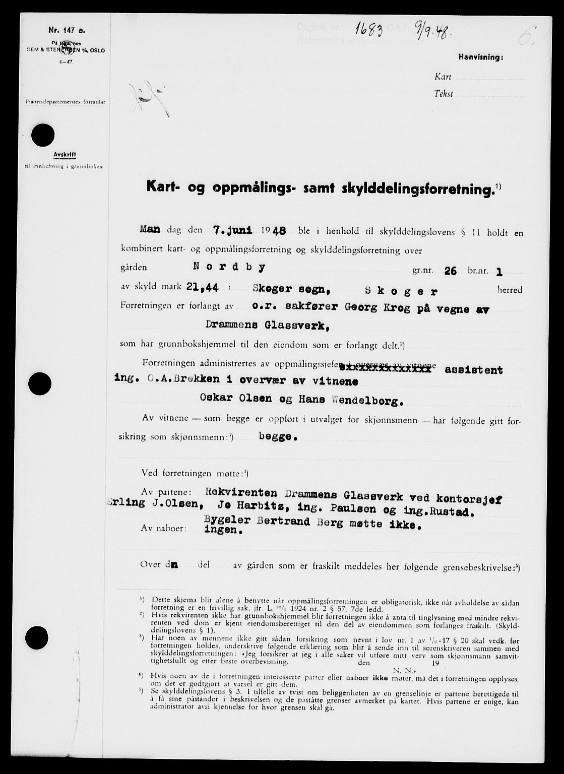 Holmestrand sorenskriveri, SAKO/A-67/G/Ga/Gaa/L0064: Pantebok nr. A-64, 1948-1948, Dagboknr: 1683/1948