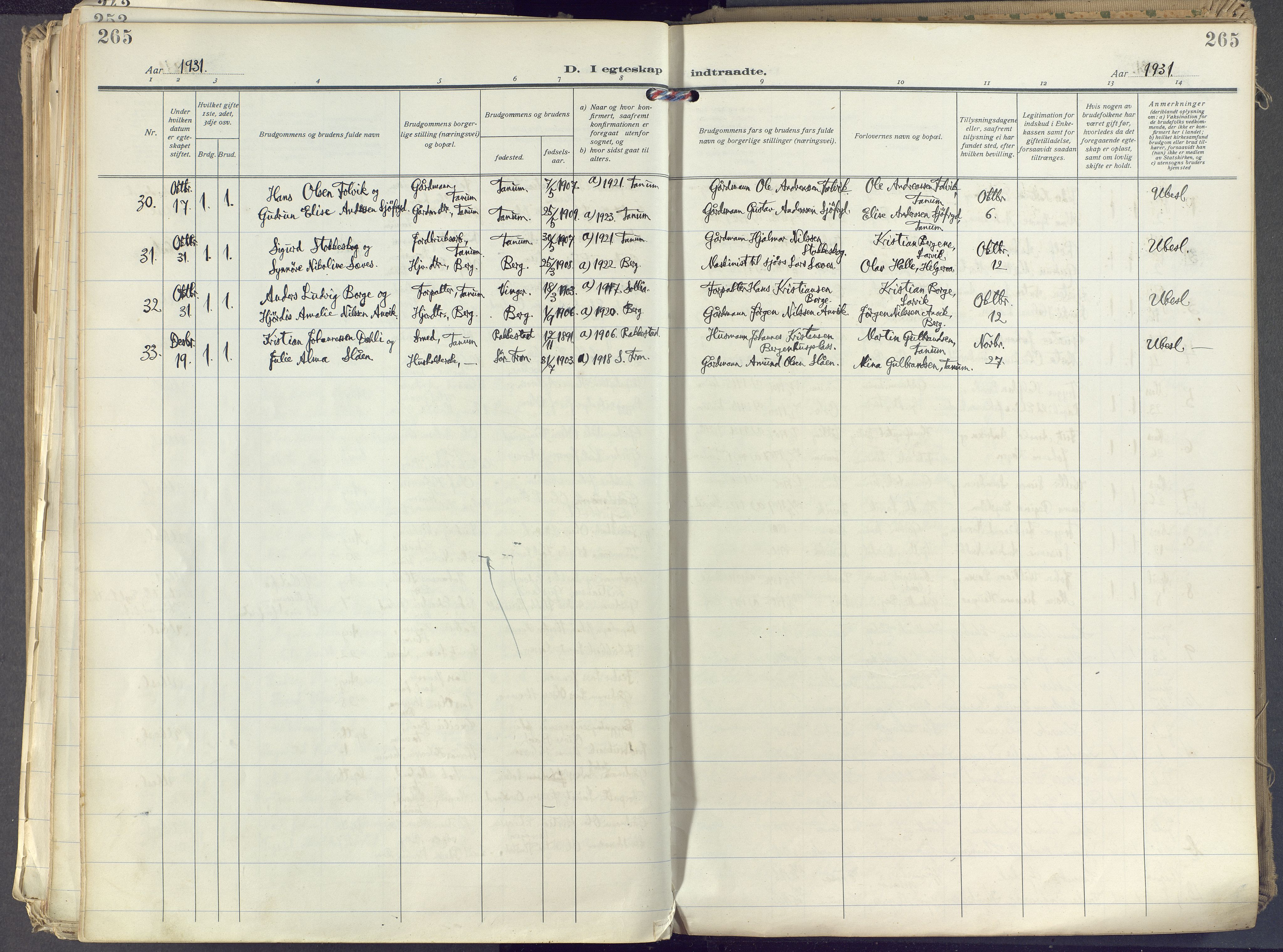 Brunlanes kirkebøker, SAKO/A-342/F/Fc/L0004: Ministerialbok nr. III 4, 1923-1943, s. 265
