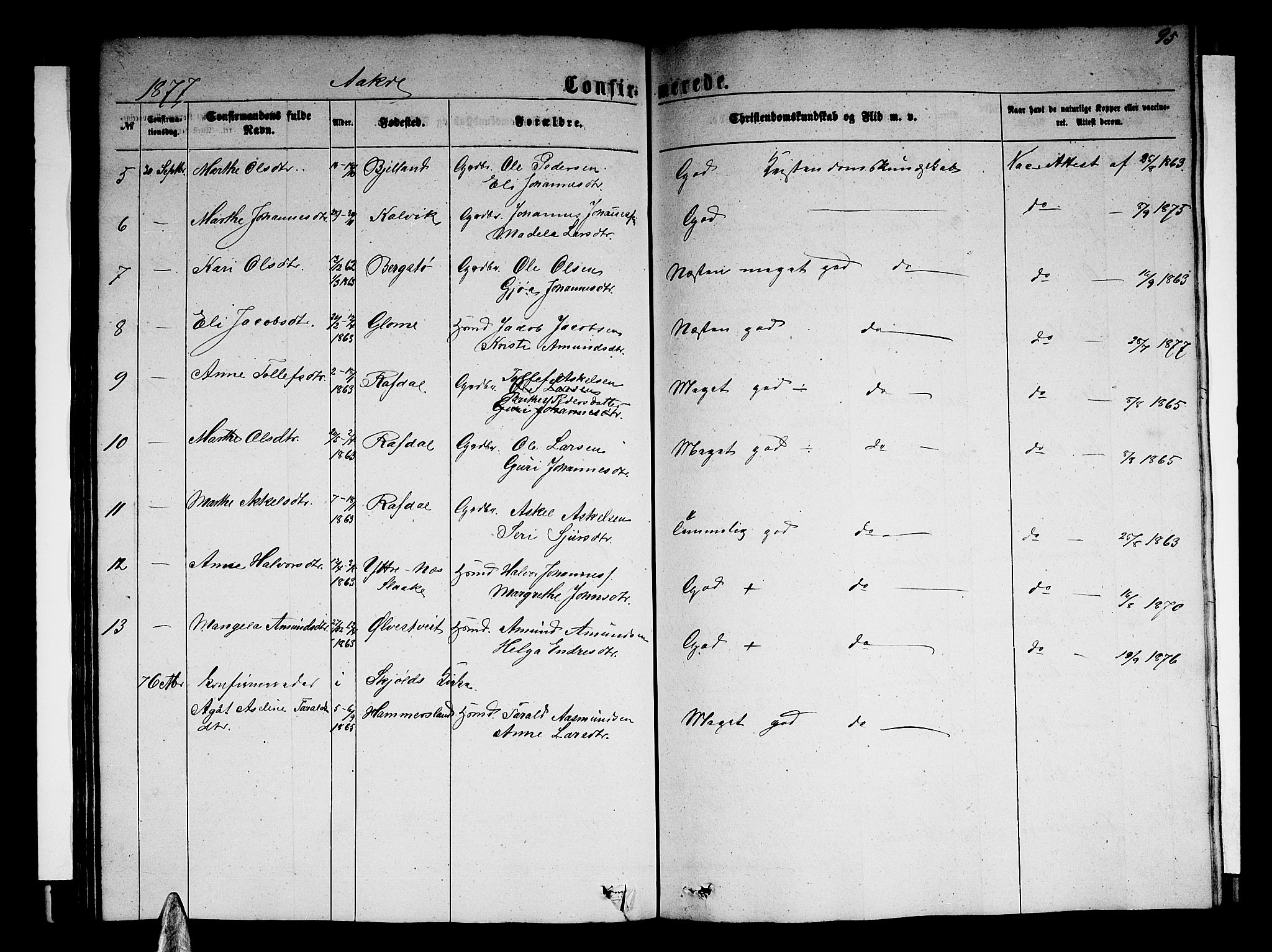 Skånevik sokneprestembete, AV/SAB-A-77801/H/Hab: Klokkerbok nr. B 1, 1860-1880, s. 95