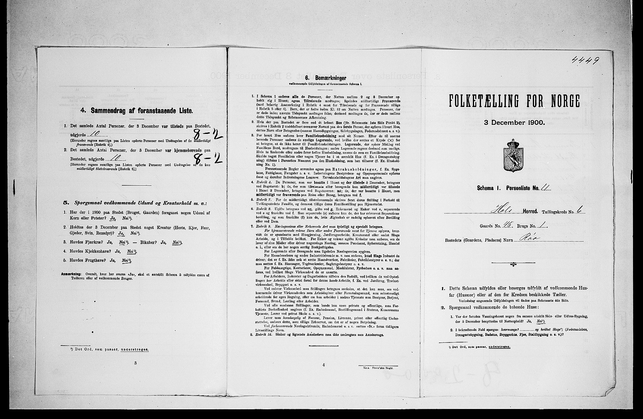 RA, Folketelling 1900 for 0620 Hol herred, 1900, s. 471