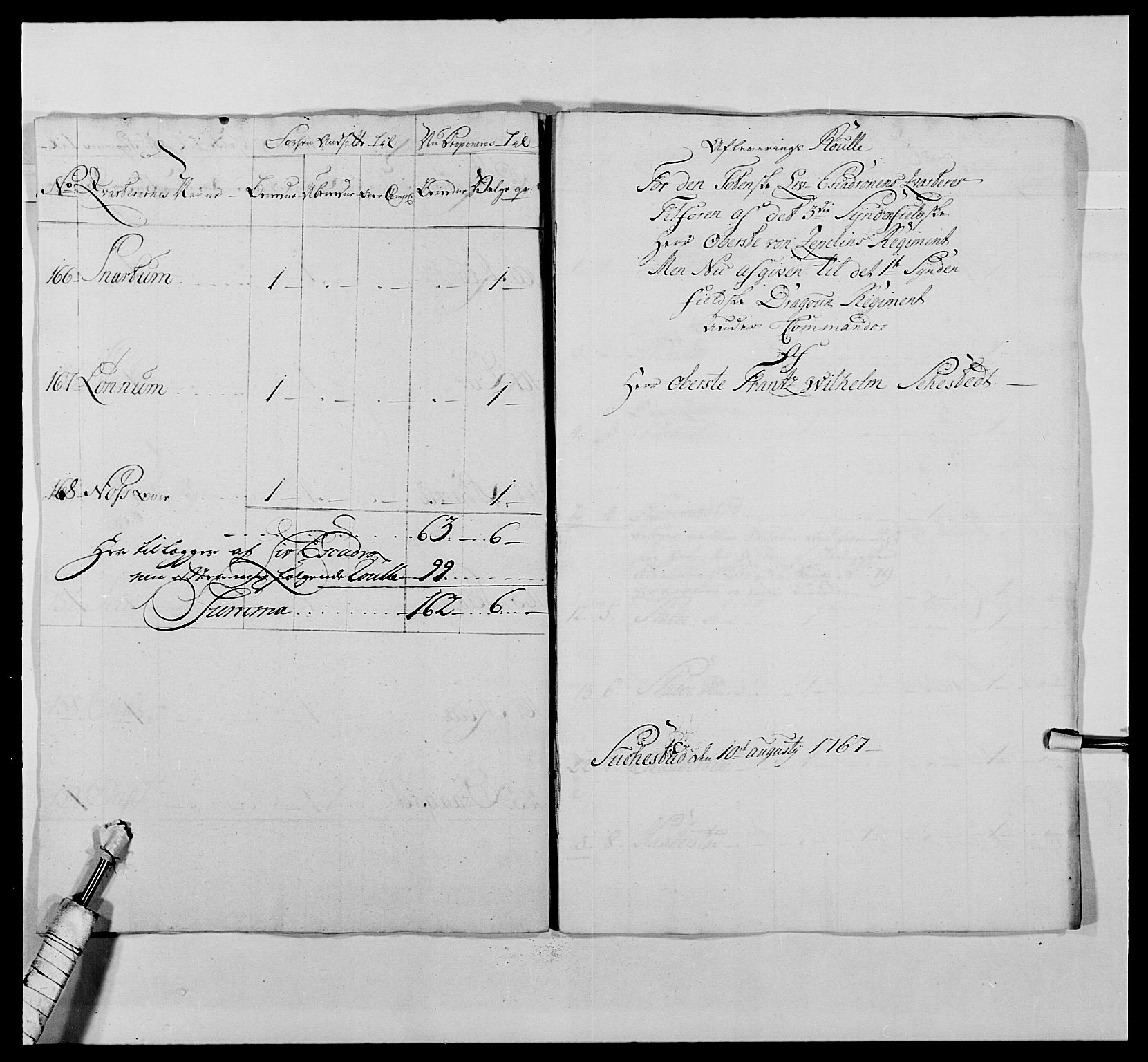 Kommanderende general (KG I) med Det norske krigsdirektorium, AV/RA-EA-5419/E/Ea/L0476: 1. Sønnafjelske dragonregiment, 1765-1767, s. 670