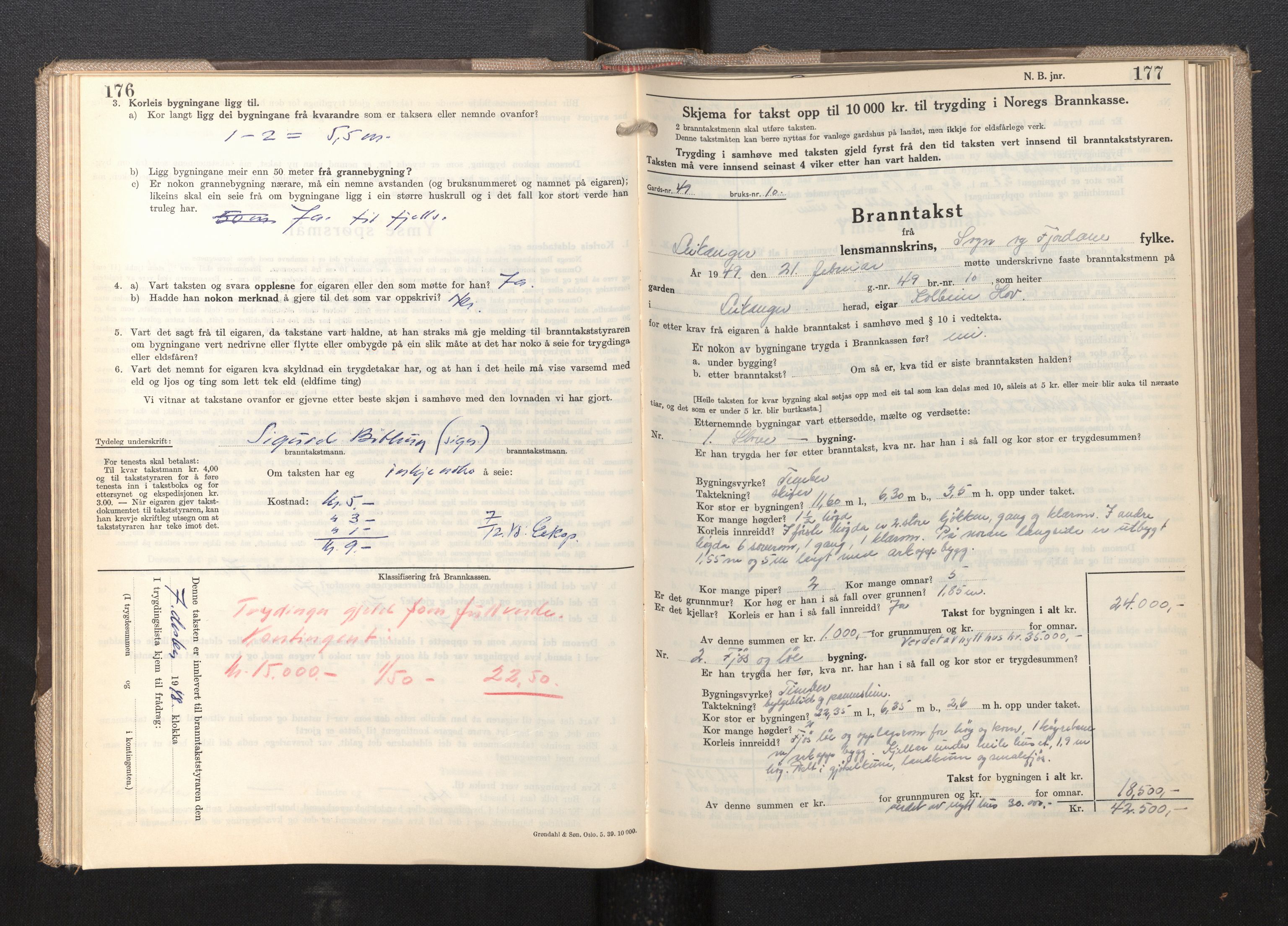 Lensmannen i Leikanger, AV/SAB-A-29201/0012/L0009: Branntakstprotokoll, skjematakst, 1946-1952, s. 176-177
