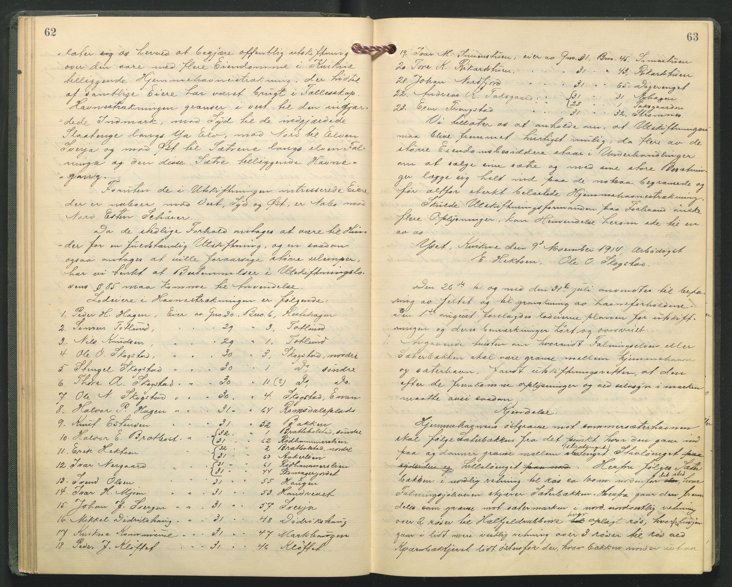 Hedmark og Østerdal jordskifterett, AV/SAH-JORDSKIFTEH-002/G/Ga/L0005/0001: Rettsbøker / Rettsbok - O, 1916-1921, s. 62-63