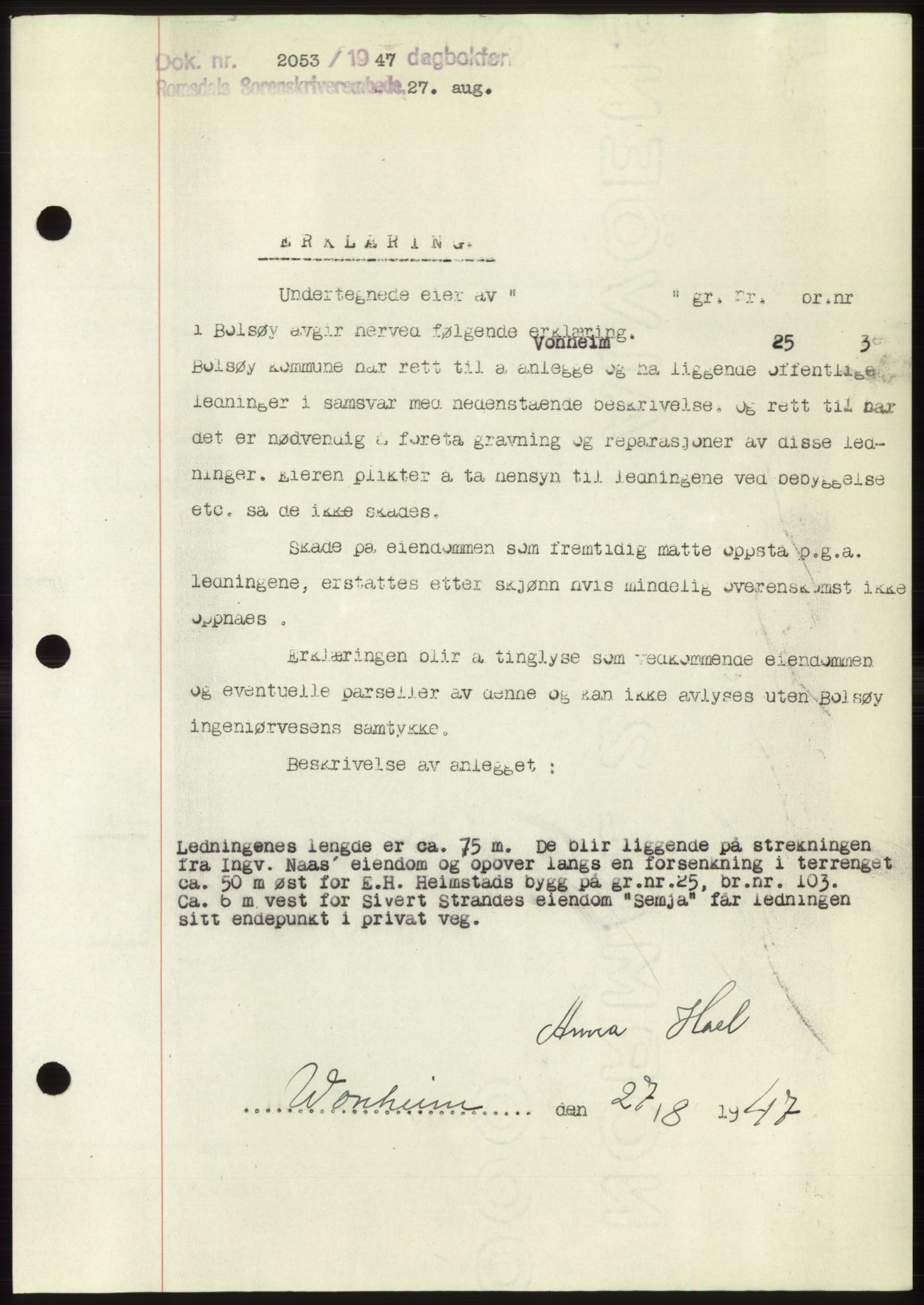 Romsdal sorenskriveri, SAT/A-4149/1/2/2C: Pantebok nr. B3, 1946-1948, Dagboknr: 2053/1947