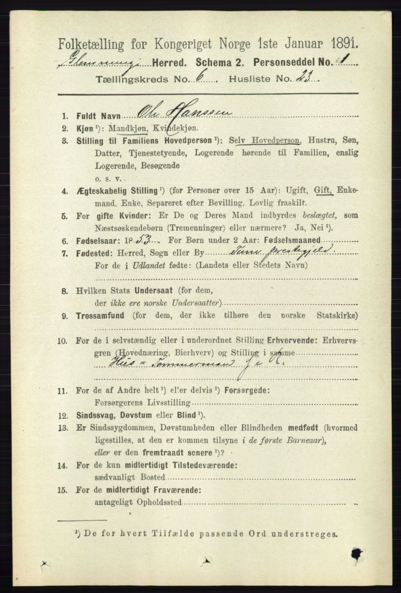 RA, Folketelling 1891 for 0132 Glemmen herred, 1891, s. 7693