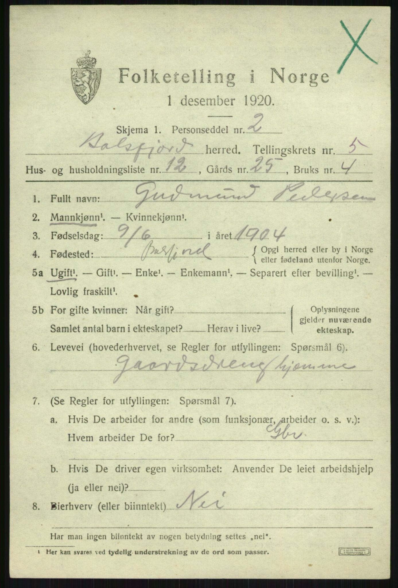 SATØ, Folketelling 1920 for 1933 Balsfjord herred, 1920, s. 3252