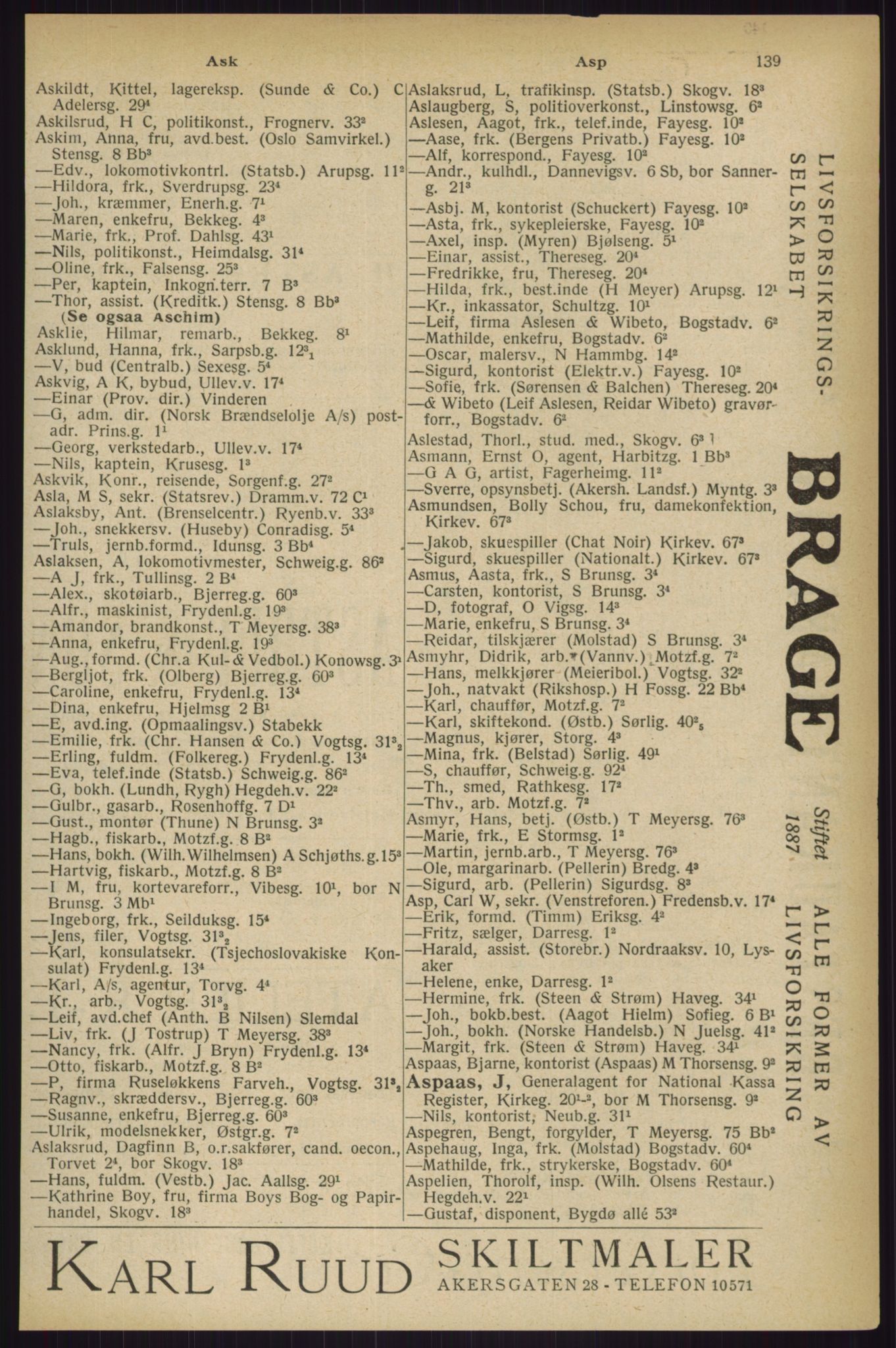 Kristiania/Oslo adressebok, PUBL/-, 1927, s. 139