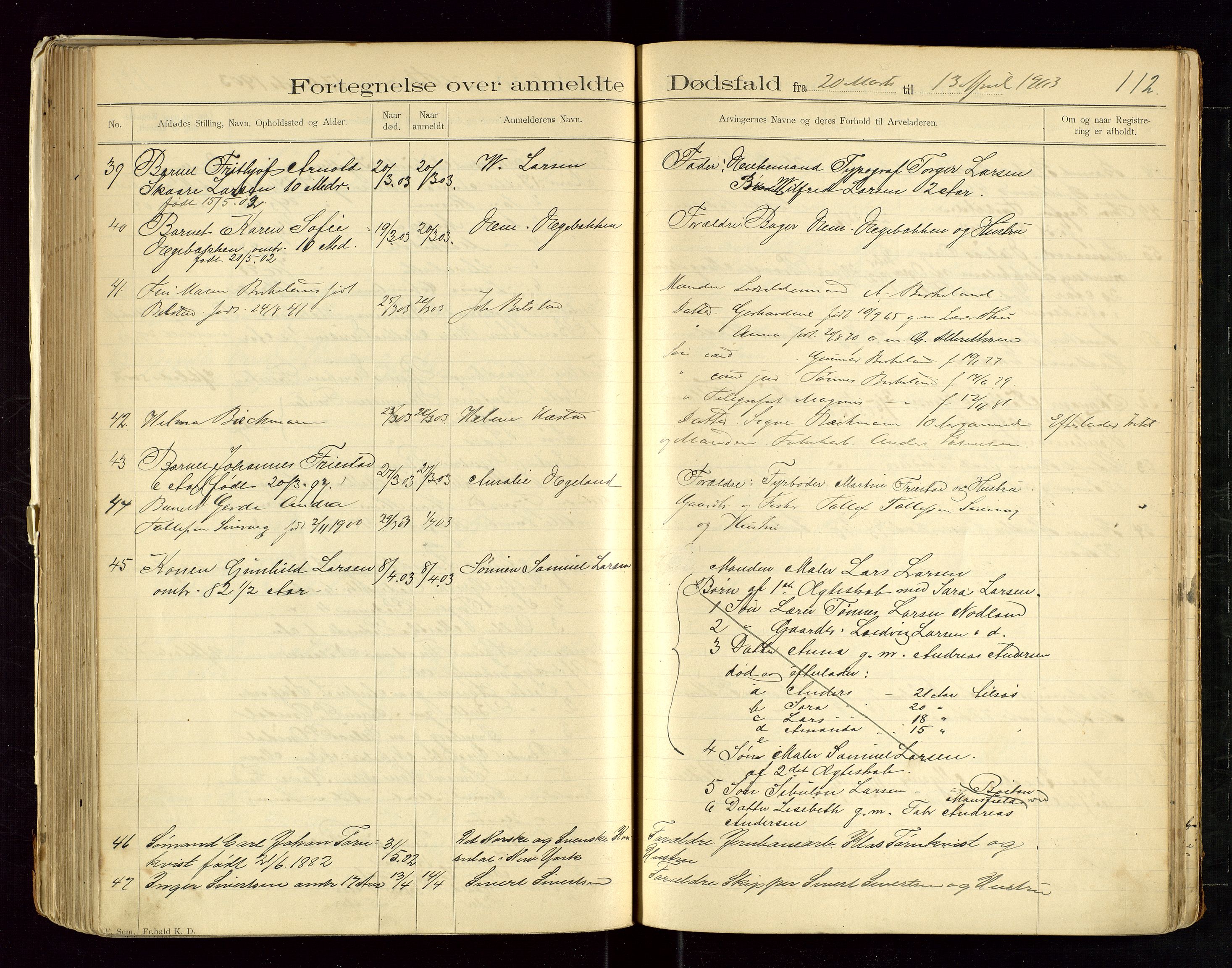 Eigersund lensmannskontor, AV/SAST-A-100171/Gga/L0004: "Dødsfalds-Protokol" m/alfabetisk navneregister, 1895-1905, s. 112