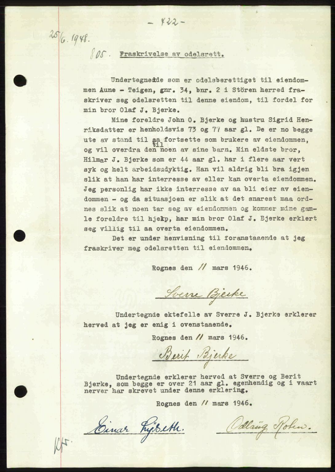 Gauldal sorenskriveri, SAT/A-0014/1/2/2C: Pantebok nr. A6, 1948-1948, Dagboknr: 805/1948
