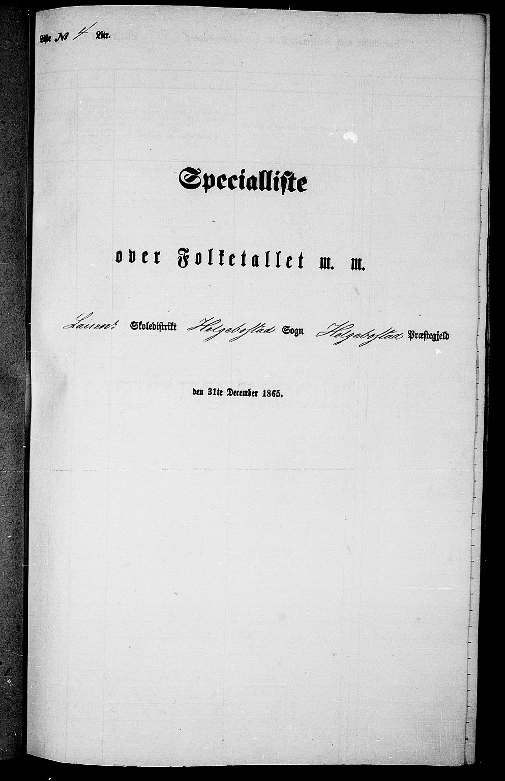 RA, Folketelling 1865 for 1034P Hægebostad prestegjeld, 1865, s. 45