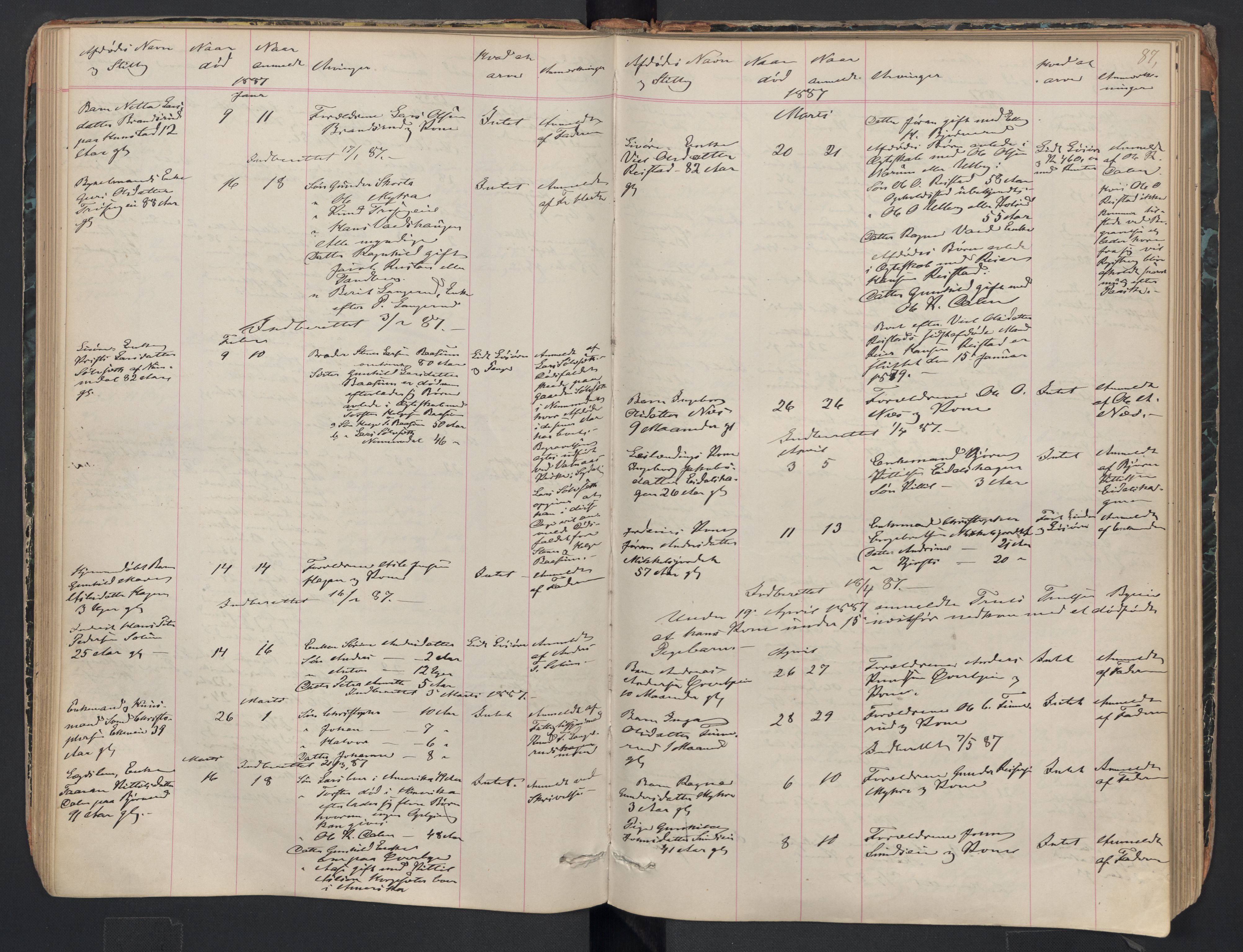 Sigdal lensmannskontor, AV/SAKO-A-515/H/Ha/L0002: Dødsfallsprotokoll, 1866-1907, s. 87