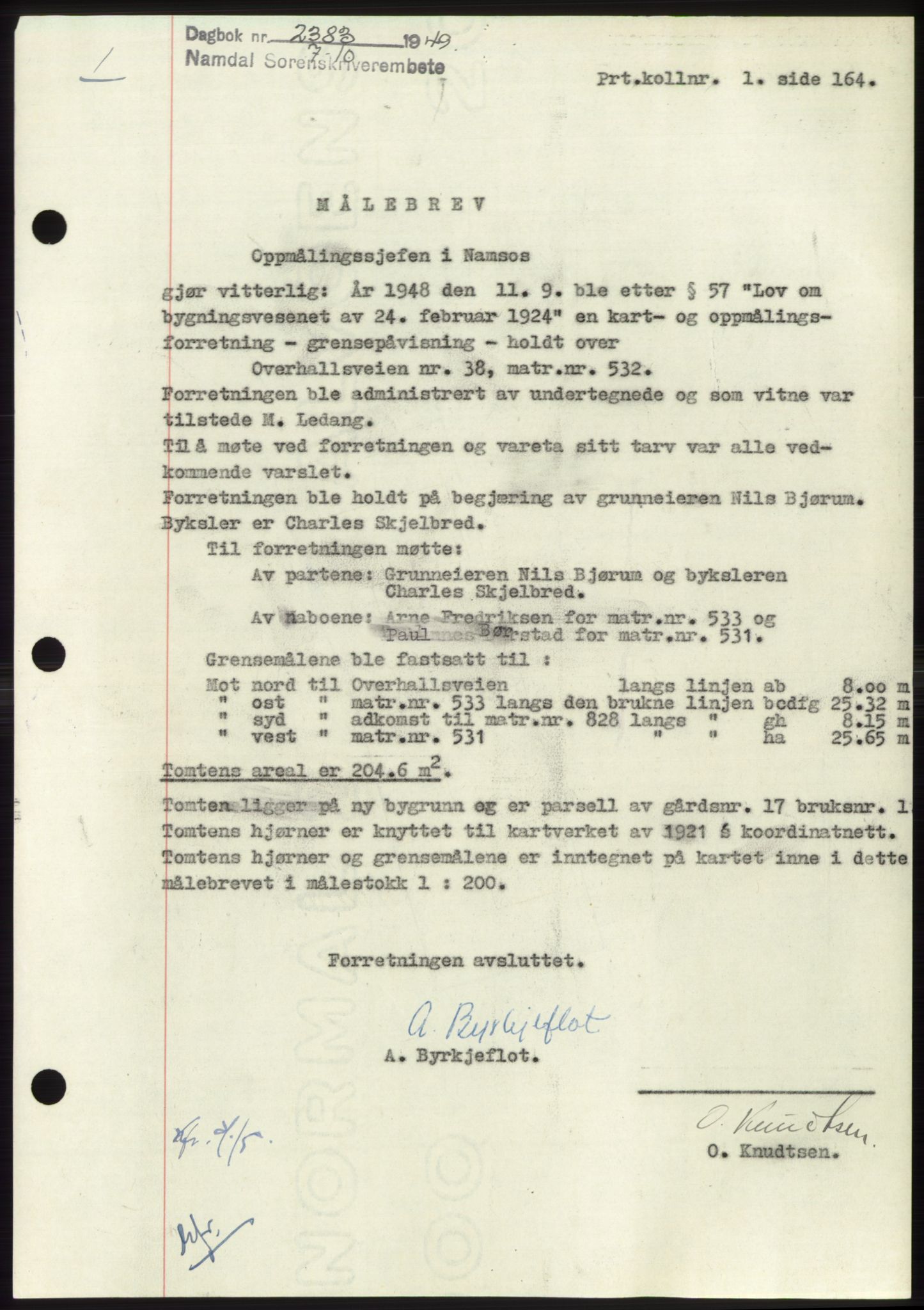 Namdal sorenskriveri, SAT/A-4133/1/2/2C: Pantebok nr. -, 1949-1949, Dagboknr: 2383/1949