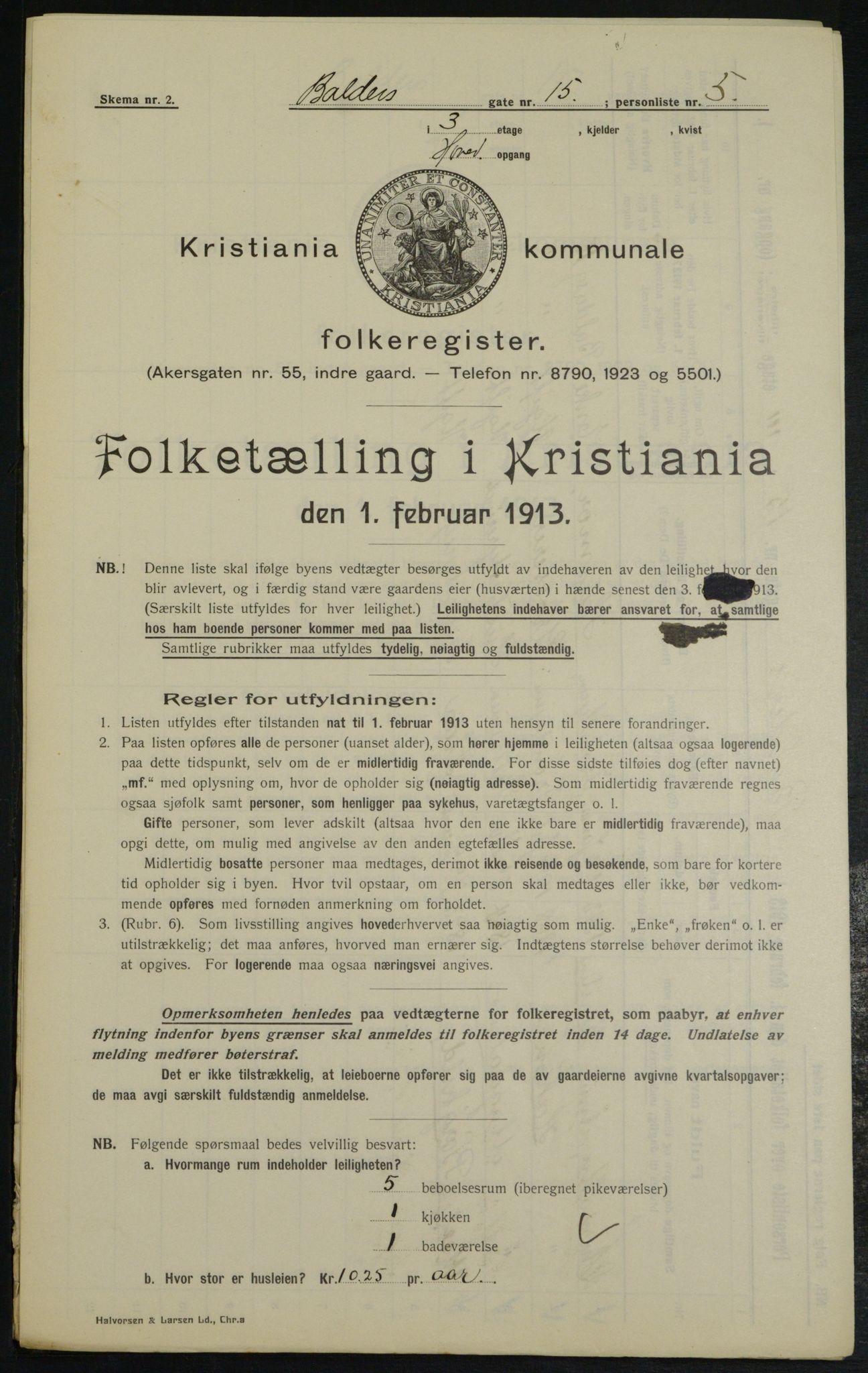 OBA, Kommunal folketelling 1.2.1913 for Kristiania, 1913, s. 3183