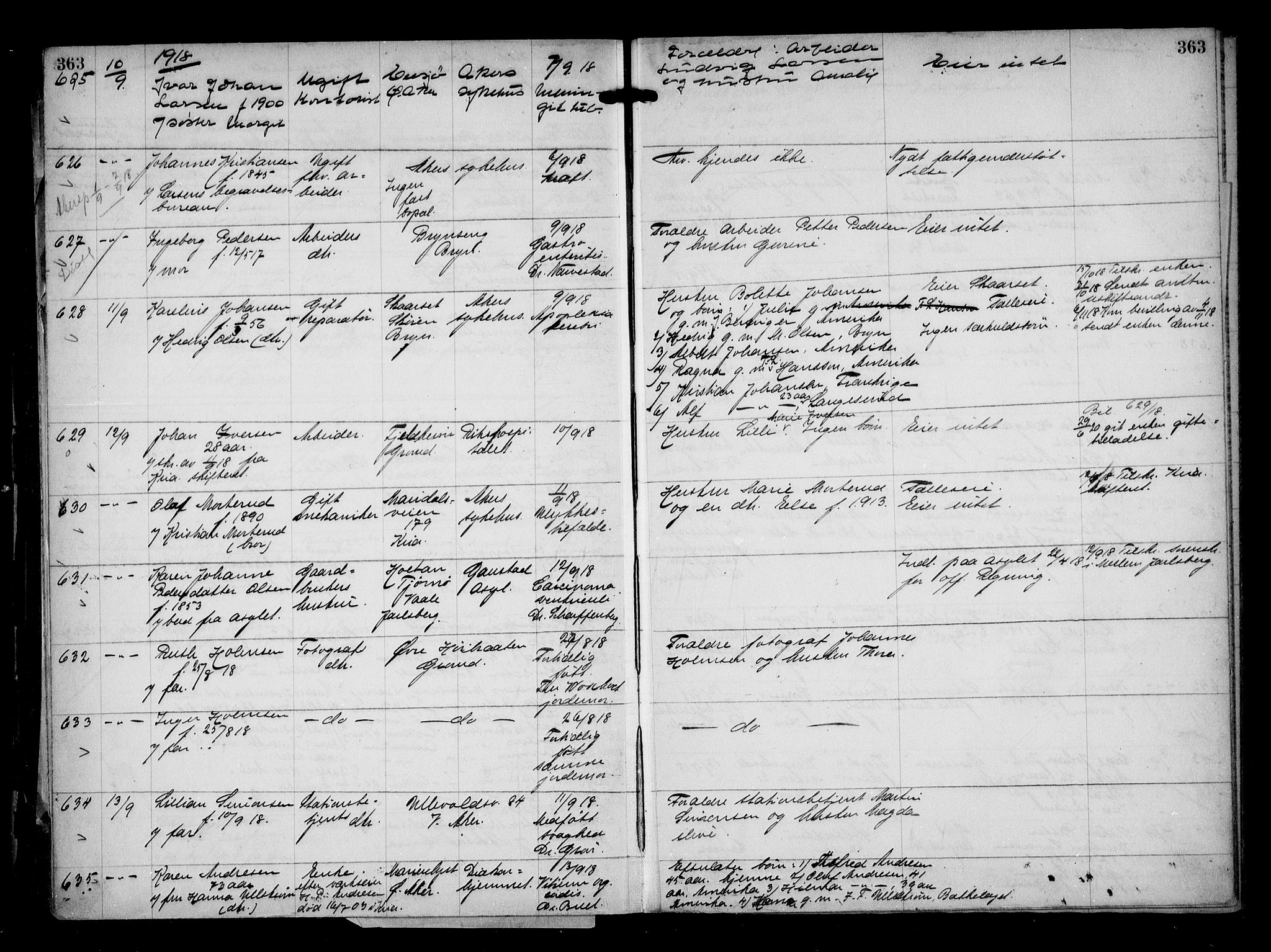 Aker kriminaldommer, skifte- og auksjonsforvalterembete, AV/SAO-A-10452/H/Hb/Hba/Hbaa/L0004: Dødsfallsprotokoll, 1914-1918, s. 363