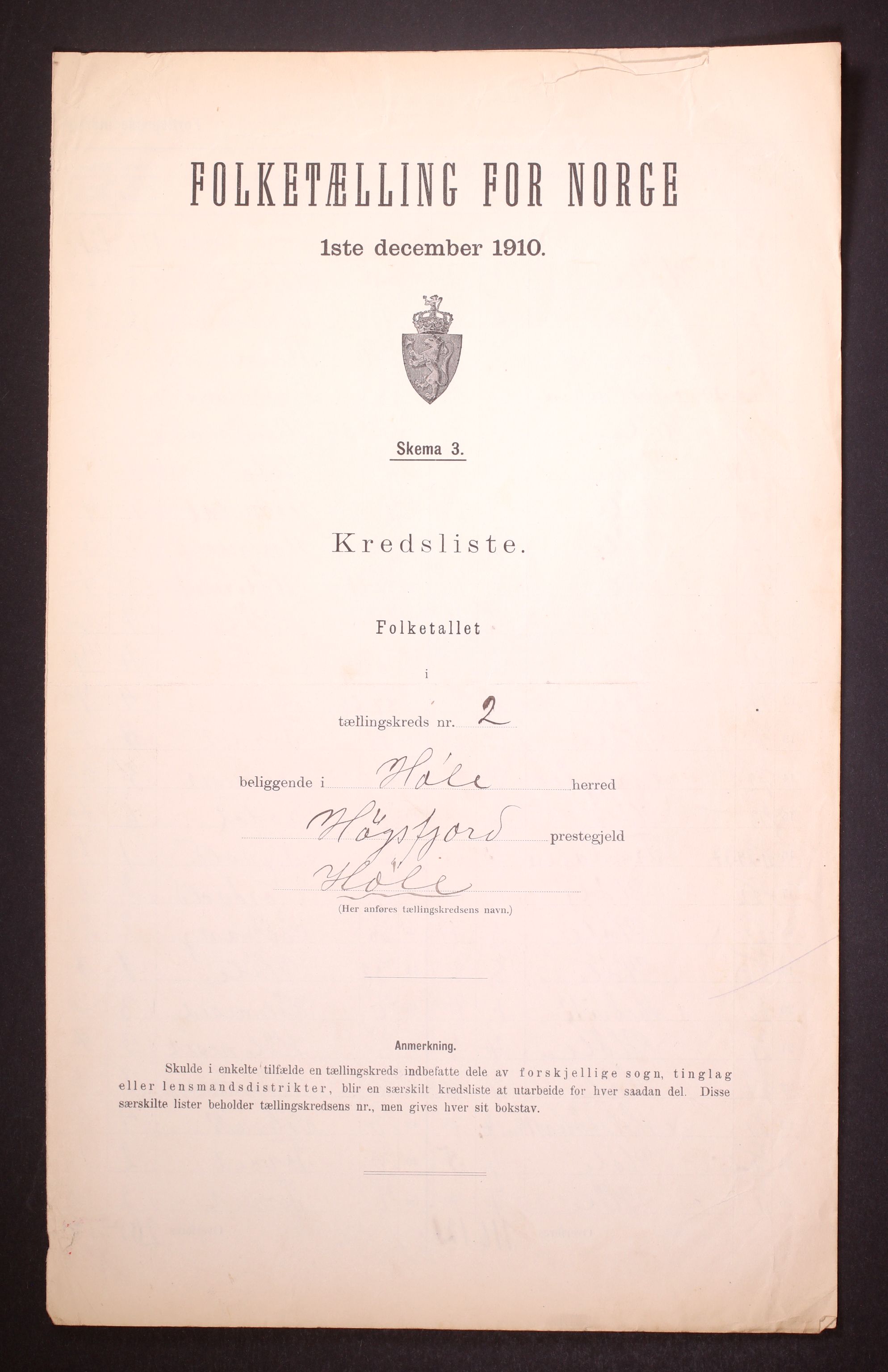 RA, Folketelling 1910 for 1128 Høle herred, 1910, s. 7