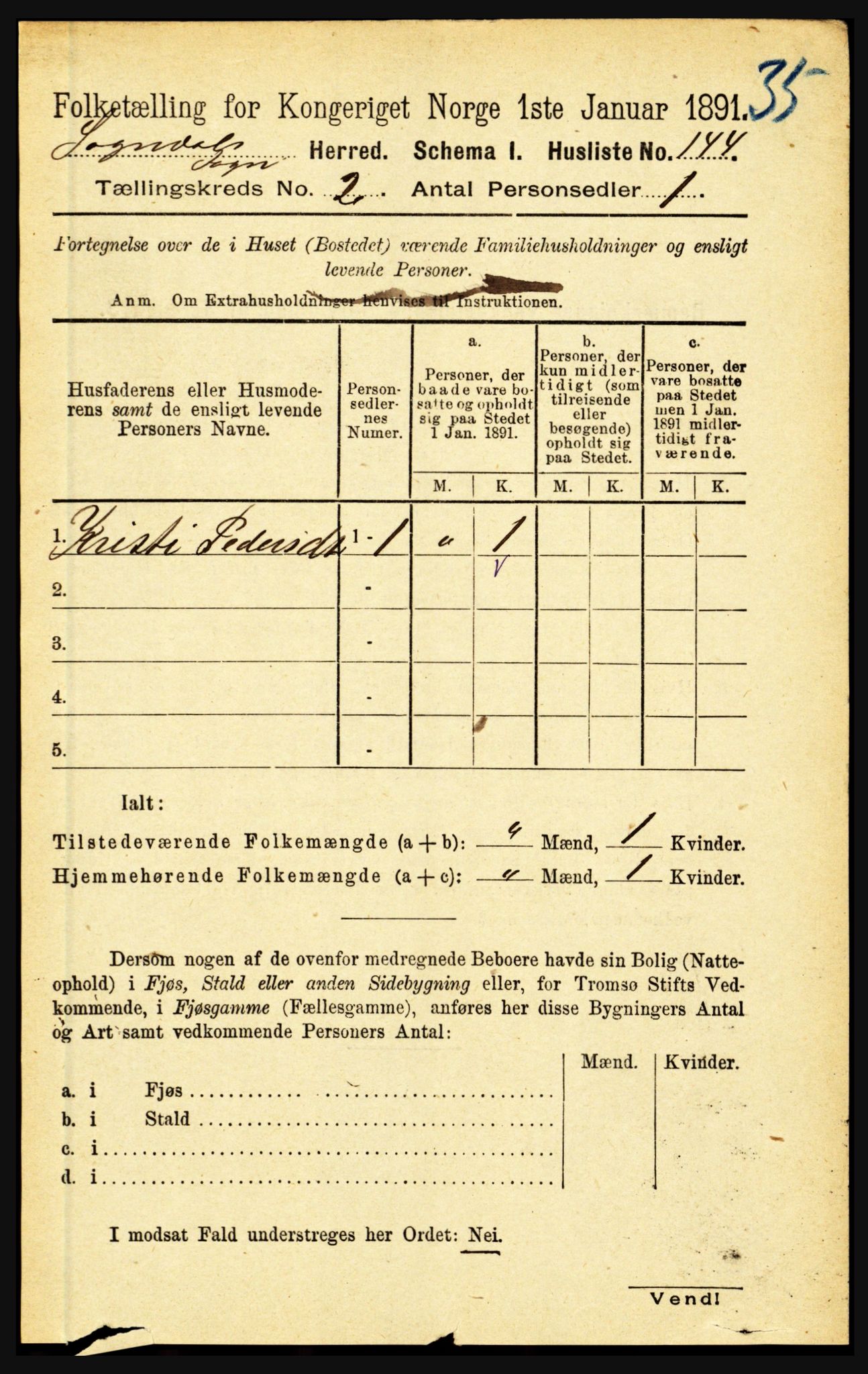 RA, Folketelling 1891 for 1420 Sogndal herred, 1891, s. 585