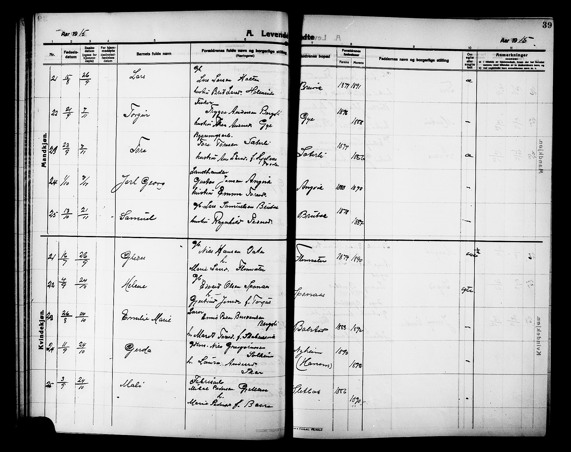 Ministerialprotokoller, klokkerbøker og fødselsregistre - Møre og Romsdal, AV/SAT-A-1454/586/L0993: Klokkerbok nr. 586C04, 1910-1918, s. 39