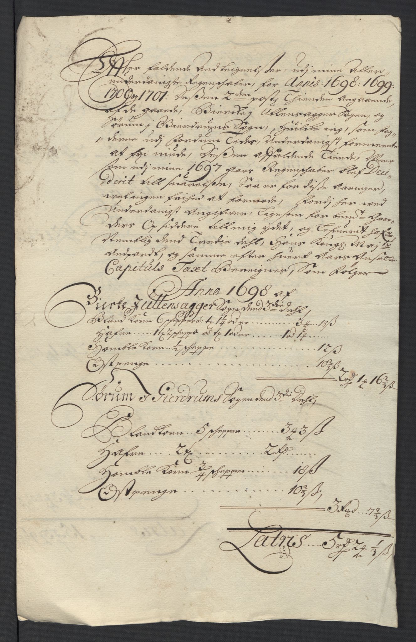 Rentekammeret inntil 1814, Reviderte regnskaper, Fogderegnskap, RA/EA-4092/R12/L0715: Fogderegnskap Øvre Romerike, 1698-1701, s. 4