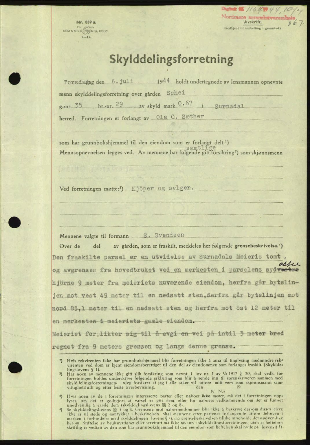 Nordmøre sorenskriveri, AV/SAT-A-4132/1/2/2Ca: Pantebok nr. A97, 1944-1944, Dagboknr: 1163/1944