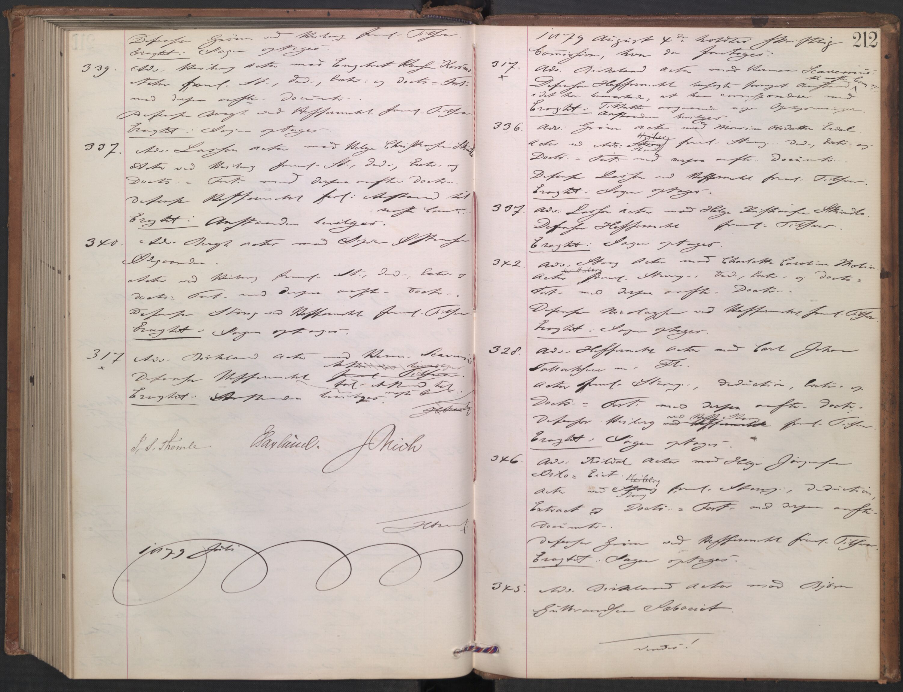 Høyesterett, AV/RA-S-1002/E/Ef/L0013: Protokoll over saker som gikk til skriftlig behandling, 1873-1879, s. 211b-212a