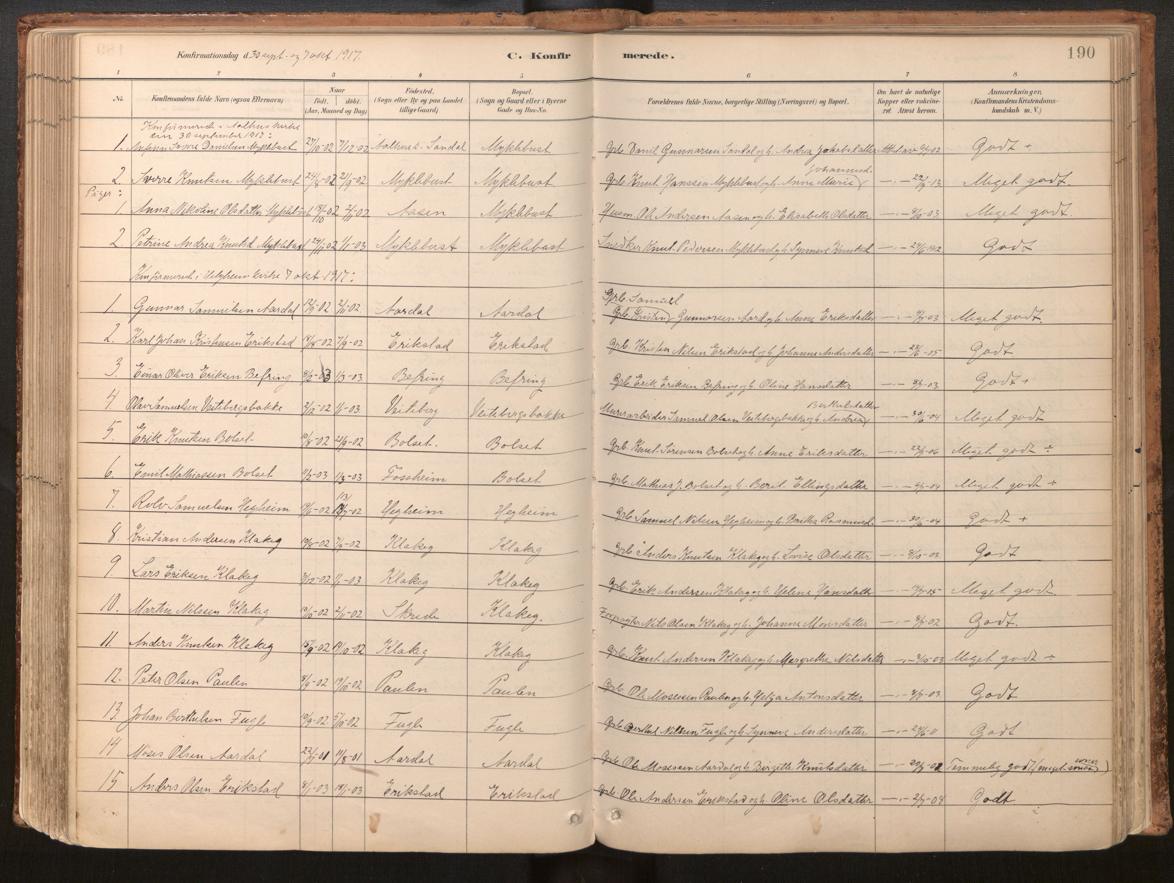 Jølster sokneprestembete, SAB/A-80701/H/Haa/Haac/L0001: Ministerialbok nr. C 1, 1882-1928, s. 190