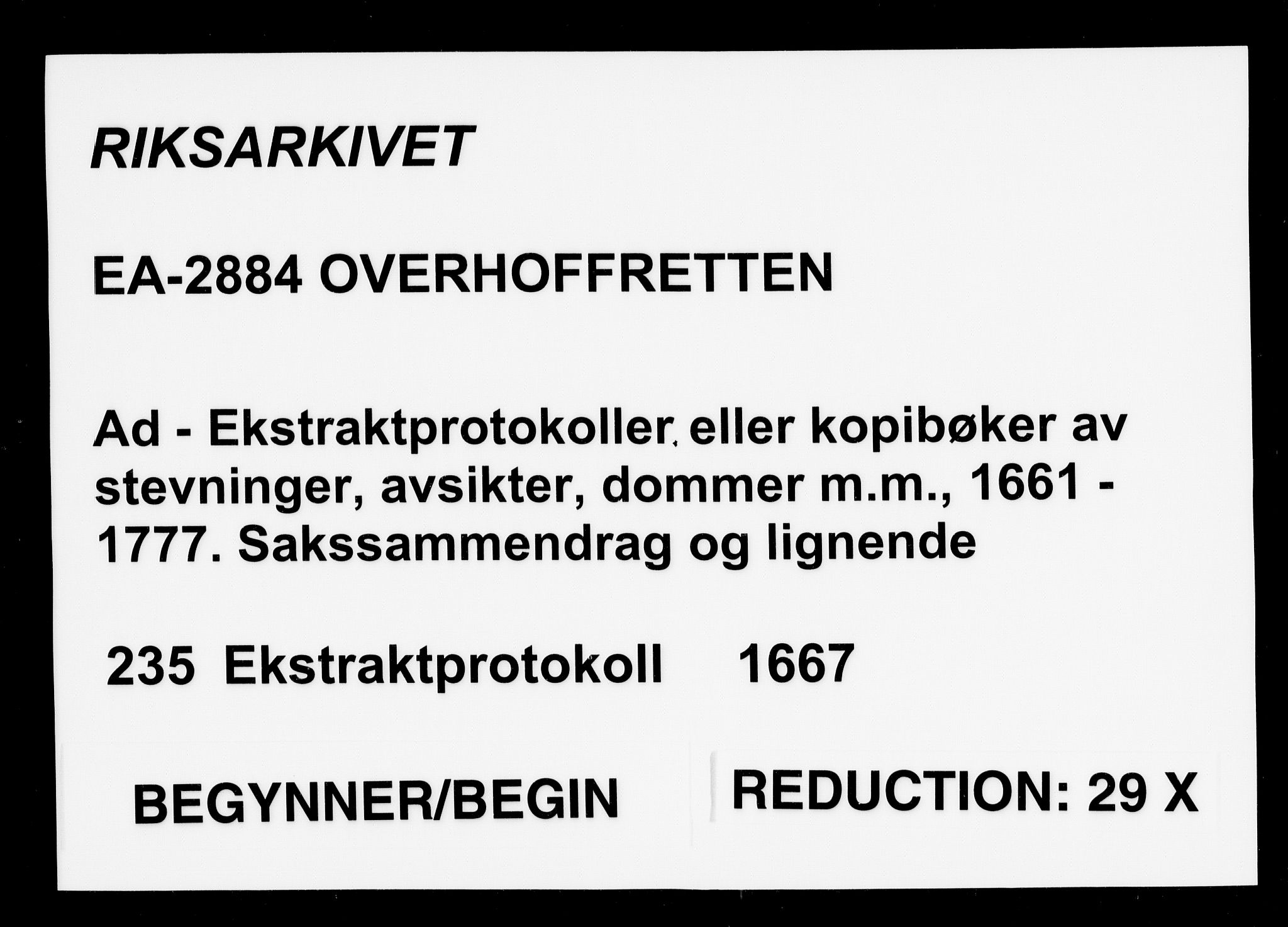 Overhoffretten 1667-1797, AV/RA-EA-2884/Ad/L0235: Ekstraktprotokoll, 1667