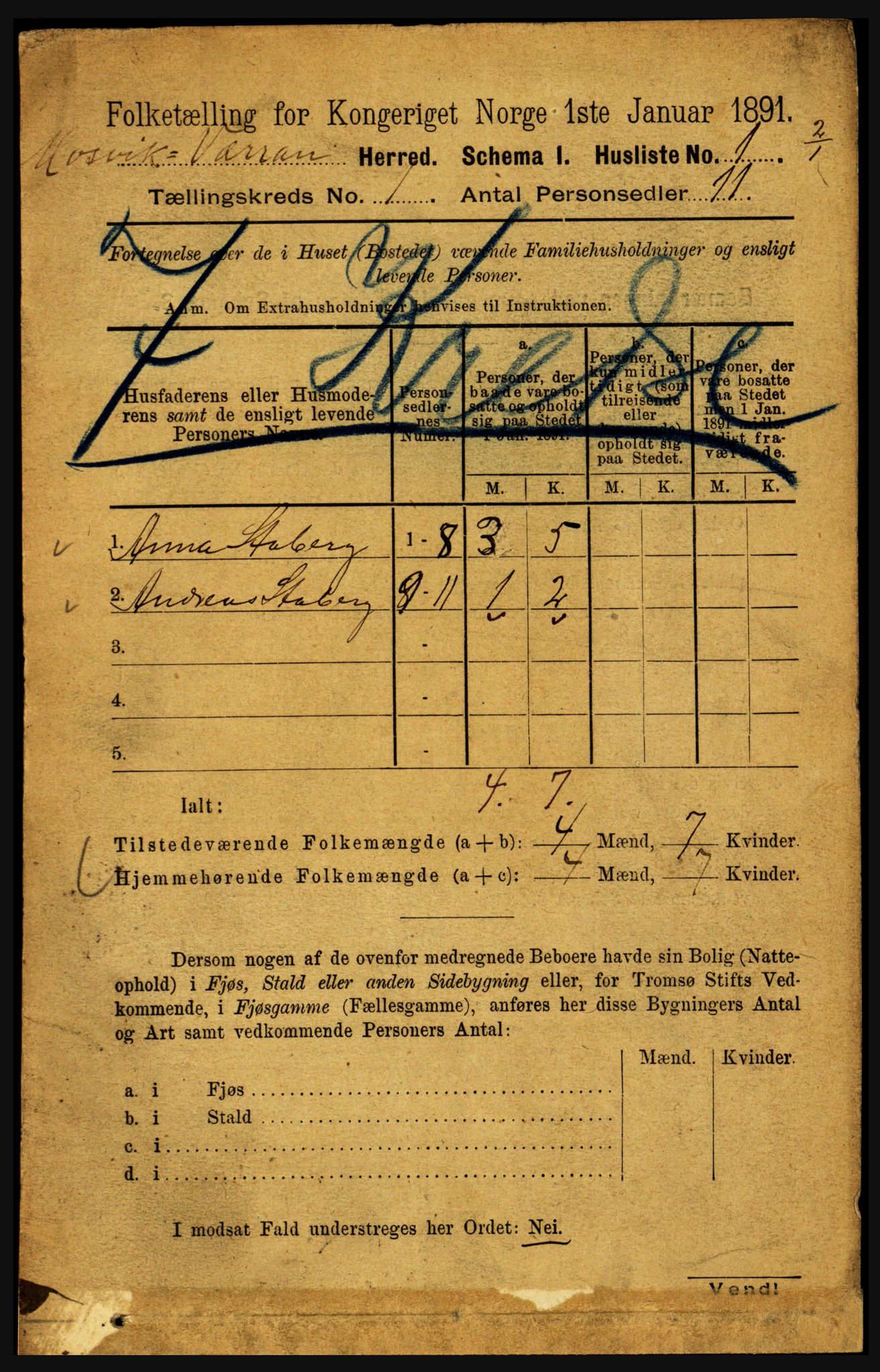 RA, Folketelling 1891 for 1723 Mosvik og Verran herred, 1891, s. 23