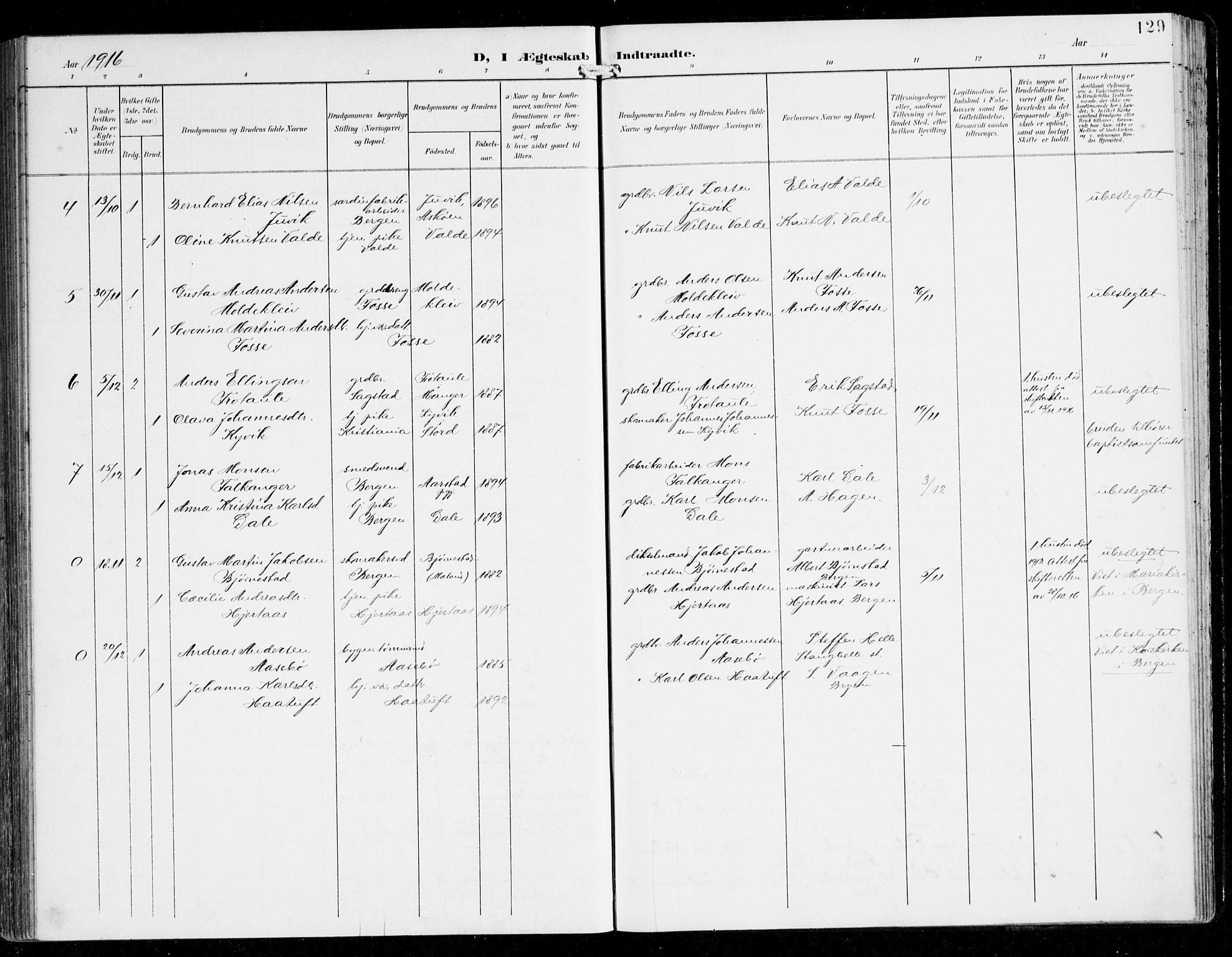 Alversund Sokneprestembete, AV/SAB-A-73901/H/Ha/Haa/Haac/L0002: Ministerialbok nr. C 2, 1901-1921, s. 129