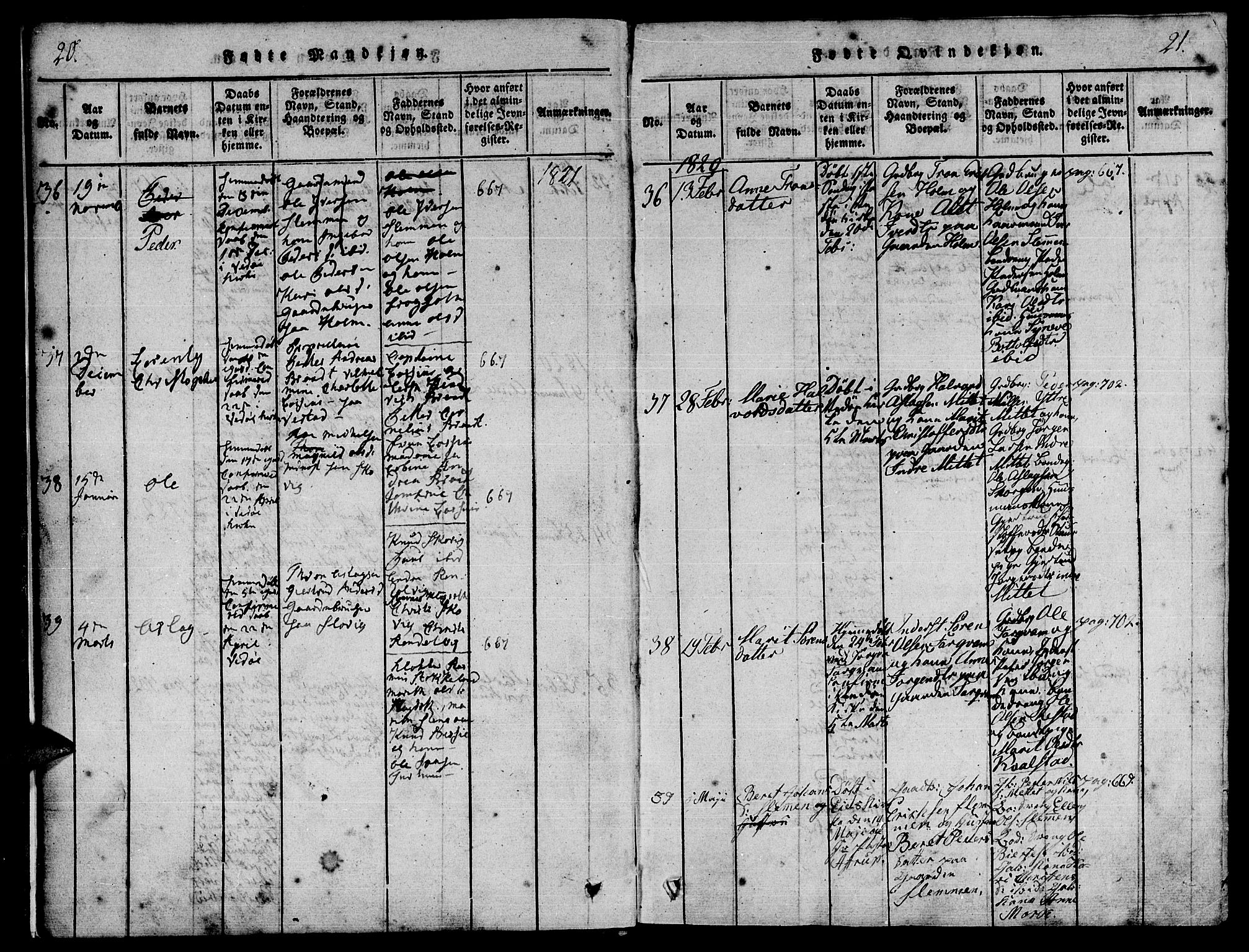 Ministerialprotokoller, klokkerbøker og fødselsregistre - Møre og Romsdal, AV/SAT-A-1454/547/L0602: Ministerialbok nr. 547A04, 1818-1845, s. 20-21