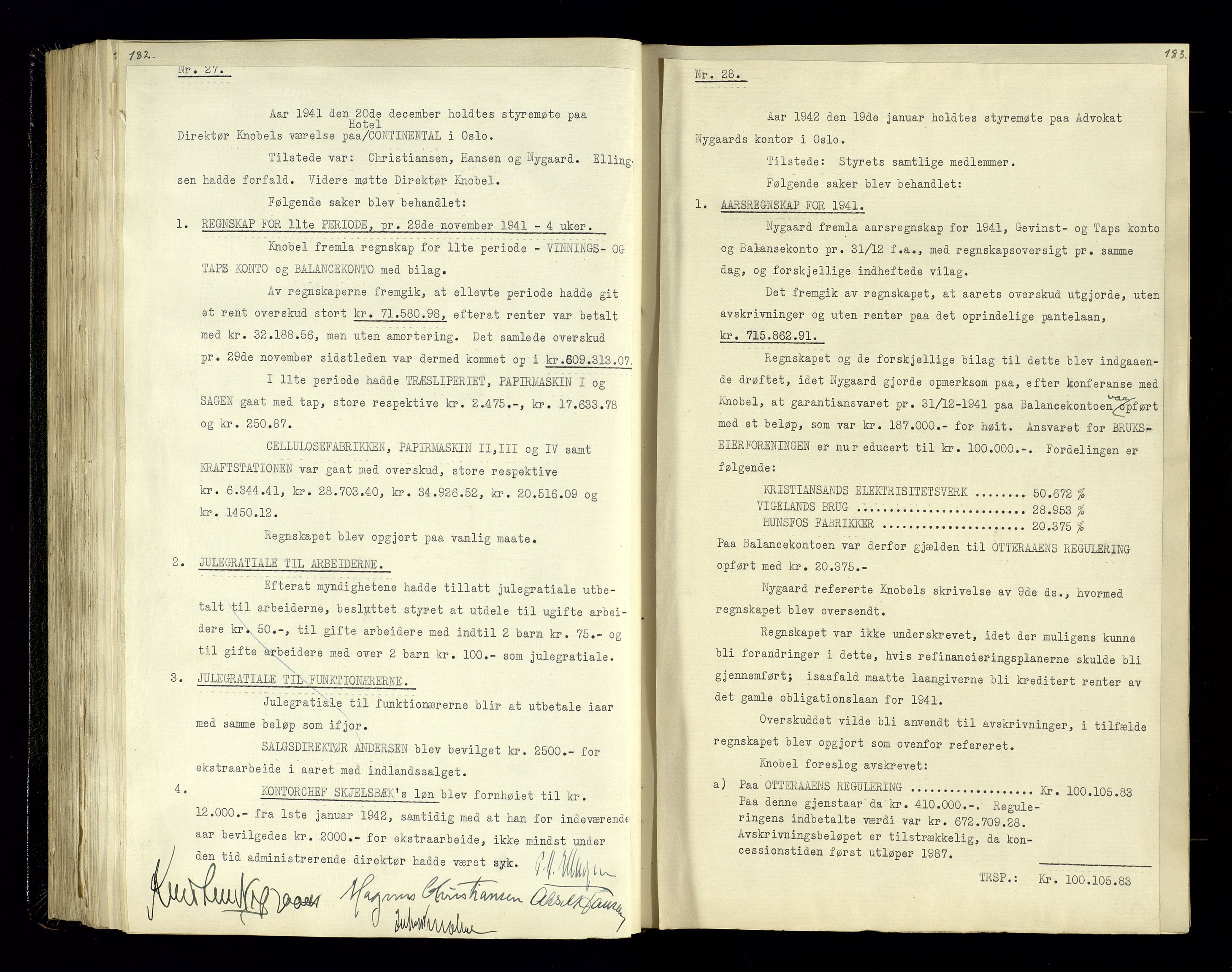 Hunsfos fabrikker, SAK/D/1440/02/L0006: Referatprotokoll fra styremøter, 1938-1950, s. 182-183