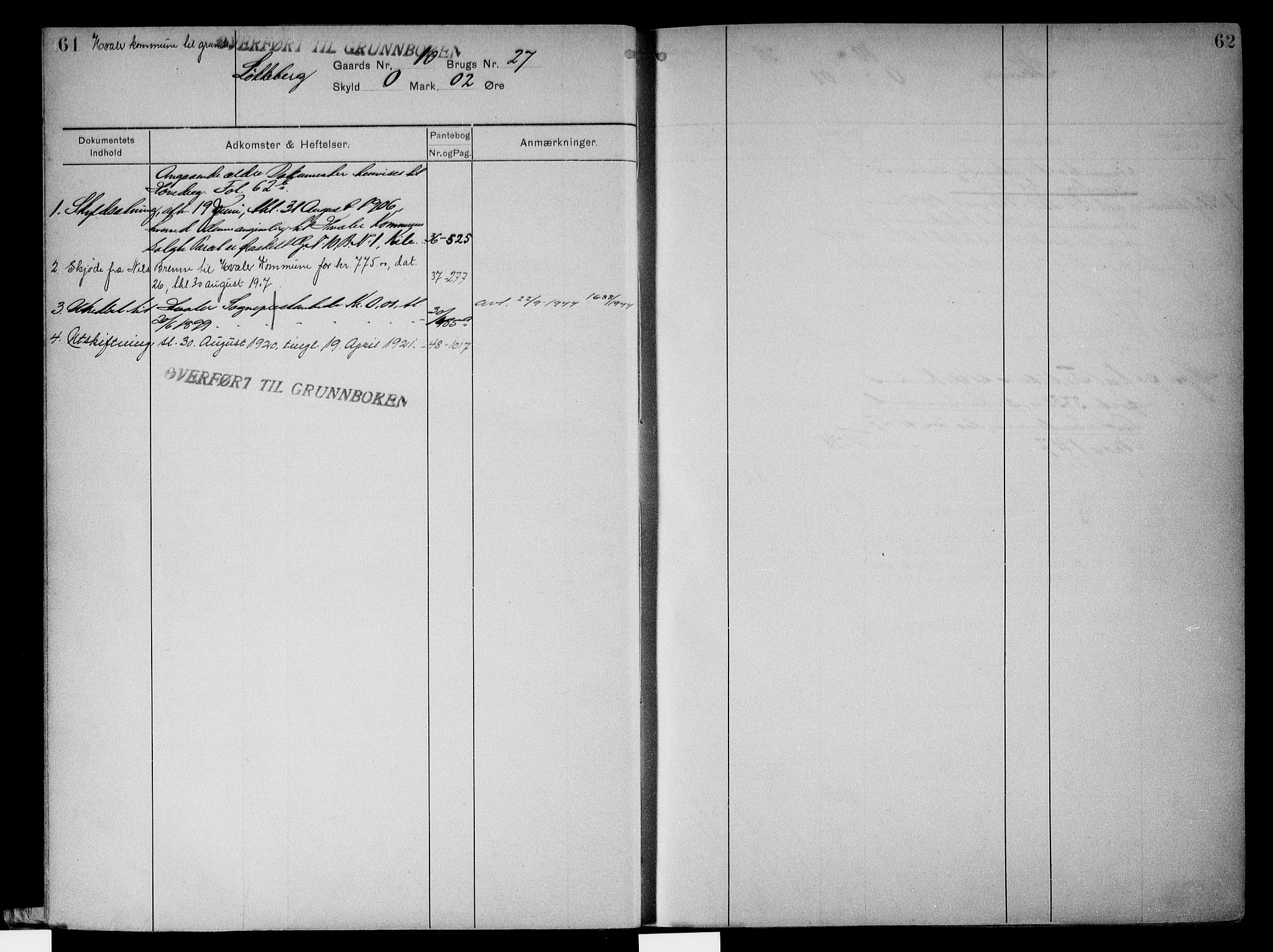 Onsøy sorenskriveri, SAO/A-10474/G/Gb/Gbc/L0002: Panteregister nr. III 2, 1905, s. 61-62