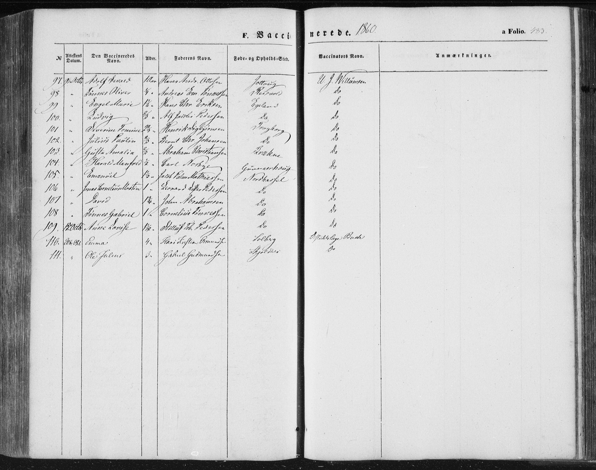 Lista sokneprestkontor, AV/SAK-1111-0027/F/Fa/L0010: Ministerialbok nr. A 10, 1846-1861, s. 483