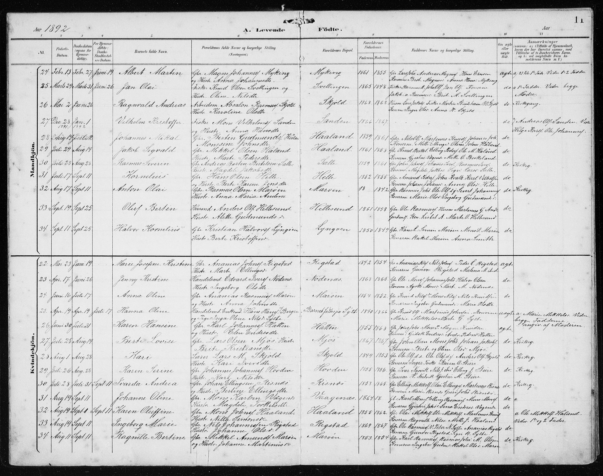 Manger sokneprestembete, AV/SAB-A-76801/H/Hab: Klokkerbok nr. B 3, 1891-1907, s. 11